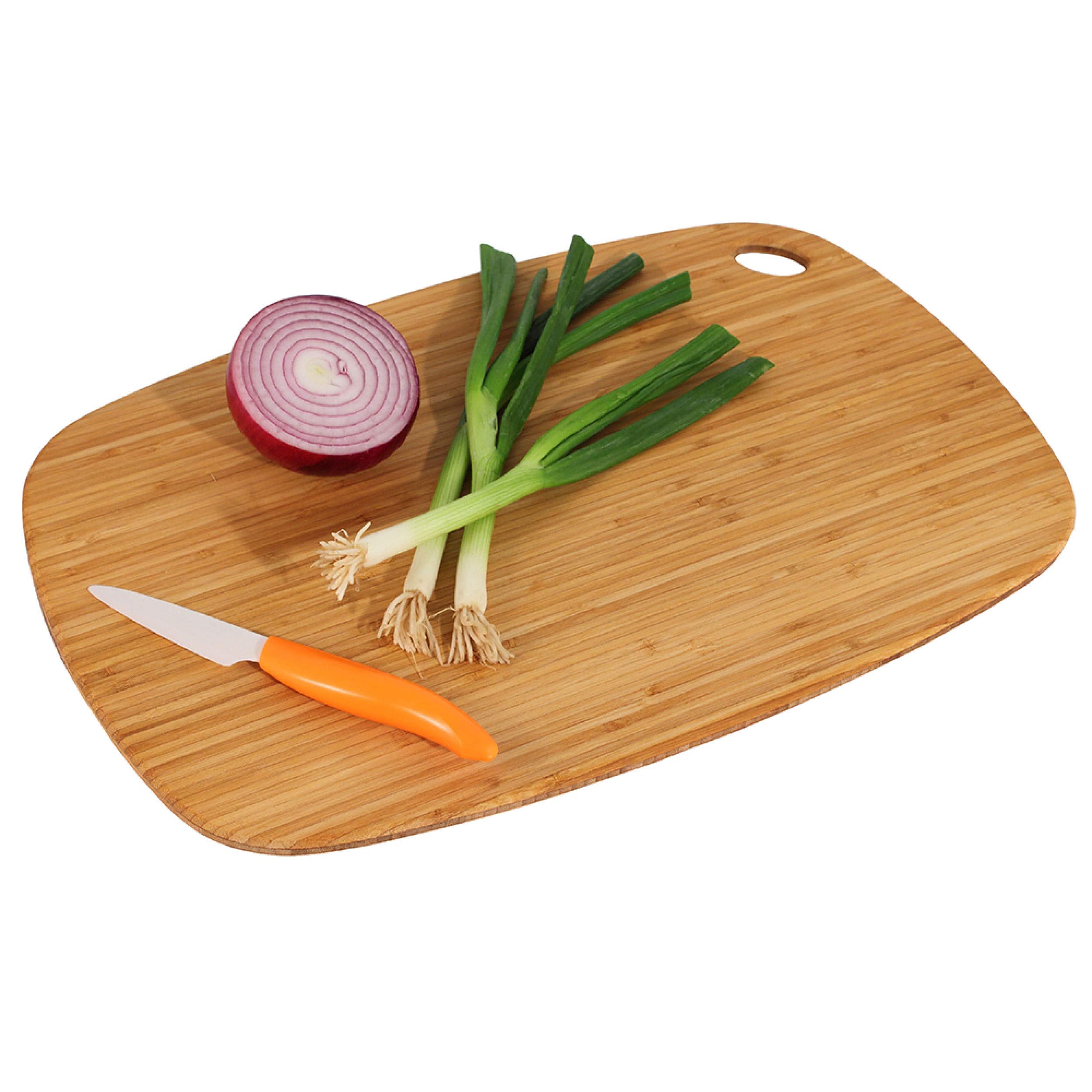 Totally Bamboo GreenLite board suitable for cheese and sandwich prep on a smooth surface.