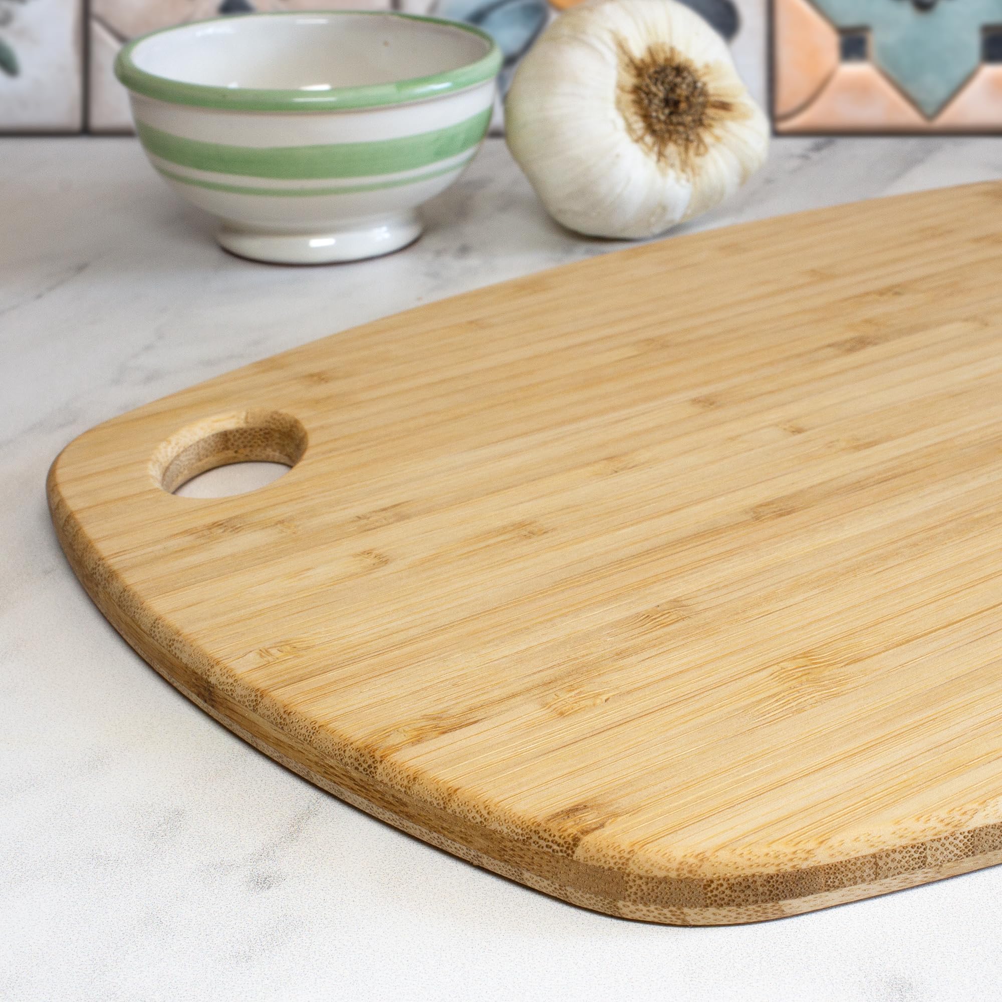 Totally Bamboo GreenLite corner hole for easy hanging after use.