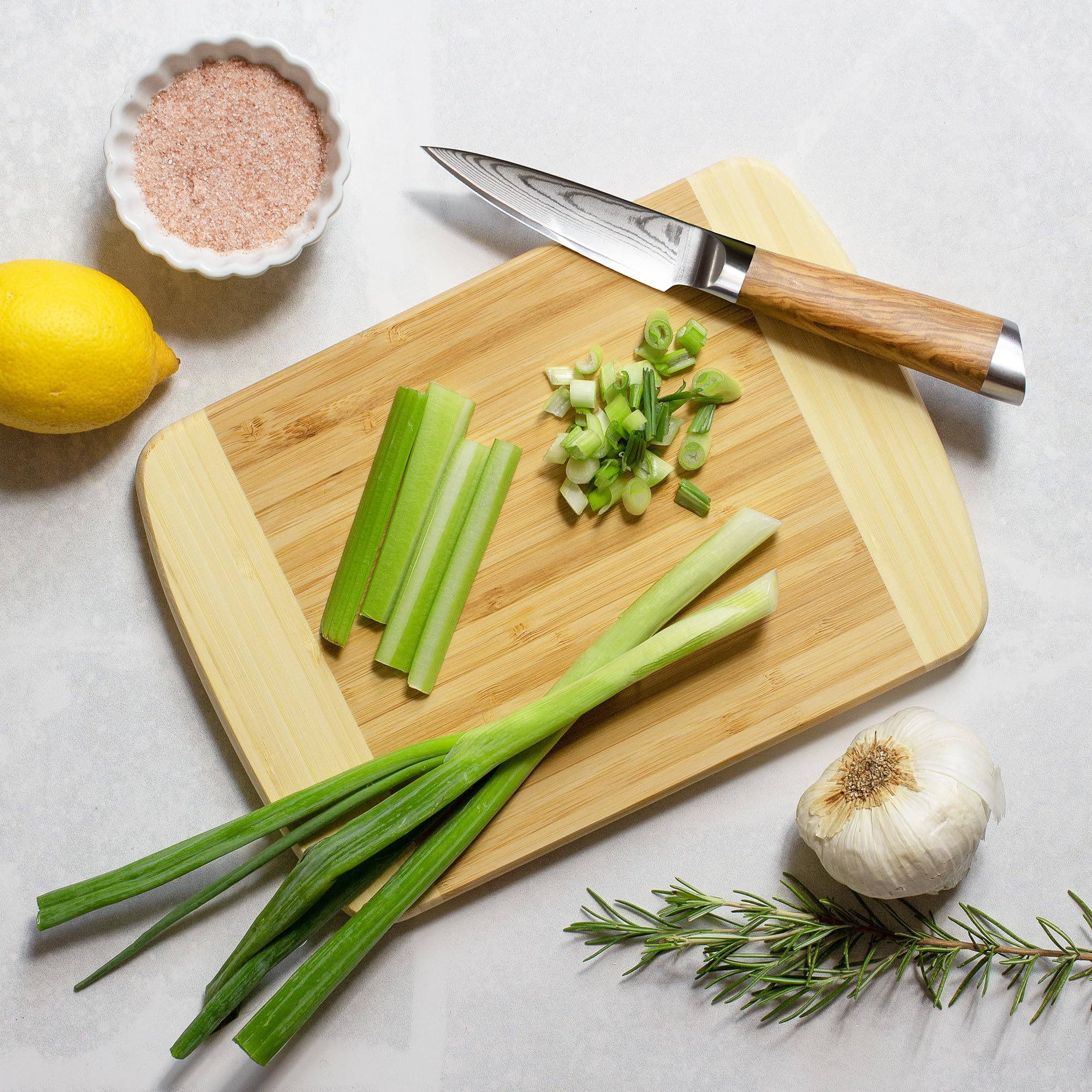 Totally Bamboo Hana cutting board compact size ideal for small kitchens.