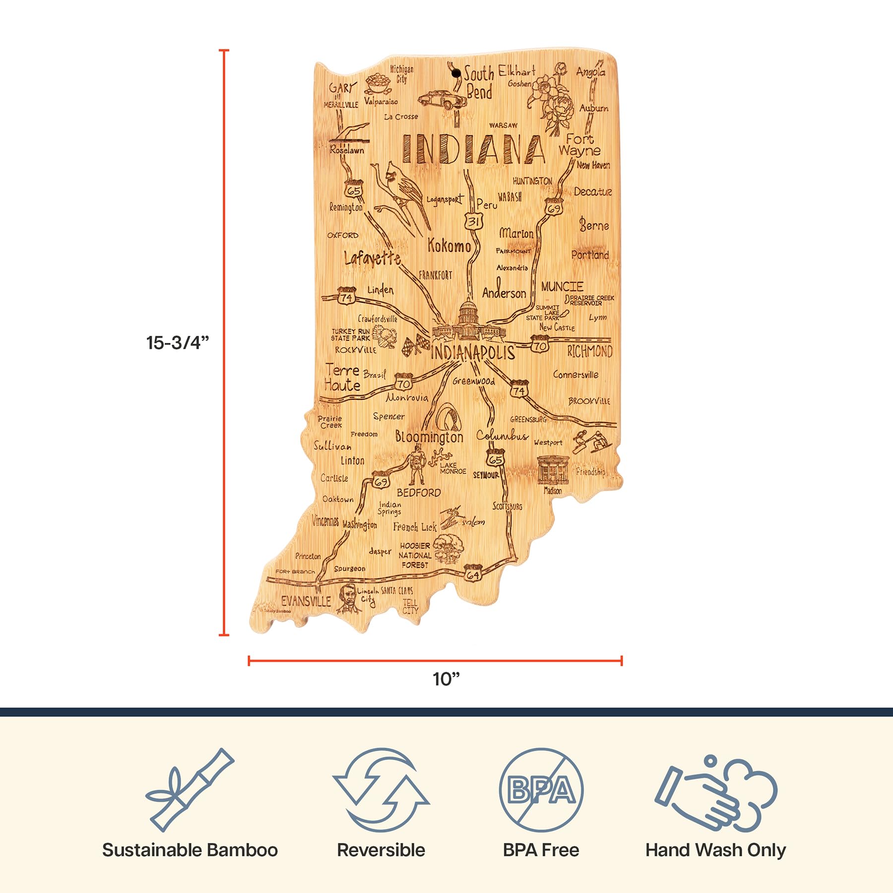 Totally Bamboo cutting board with Indiana landmarks adds gift-worthy décor
