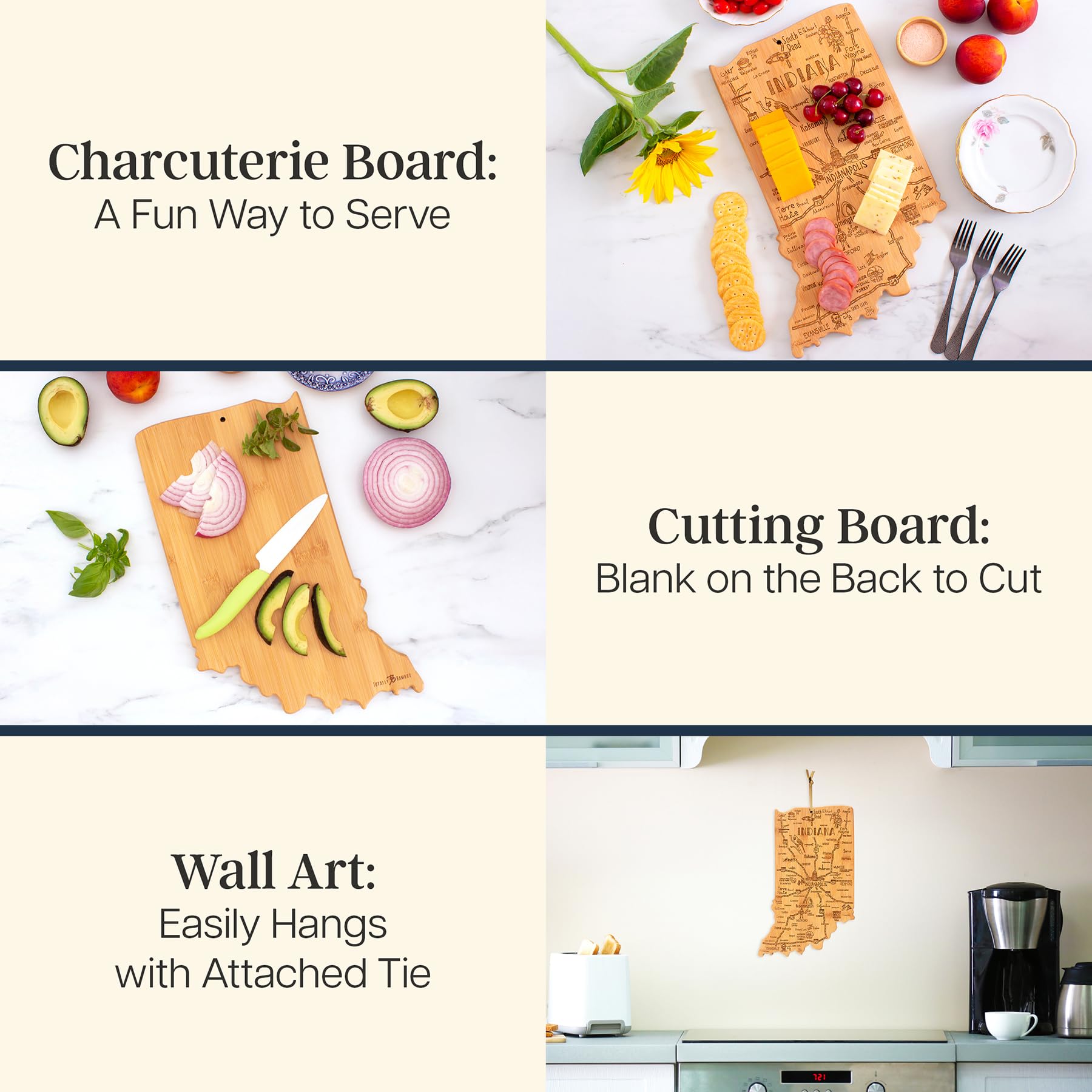 Totally Bamboo destination Indiana cutting board doubles as wall decor