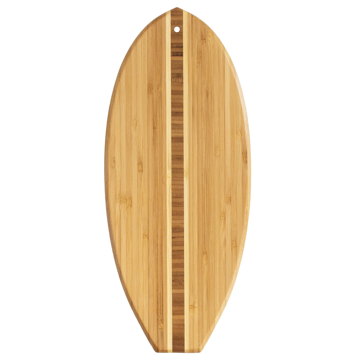 Totally Bamboo Lil' Surfer board—front view with stylish end-grain inlay for chic serving.