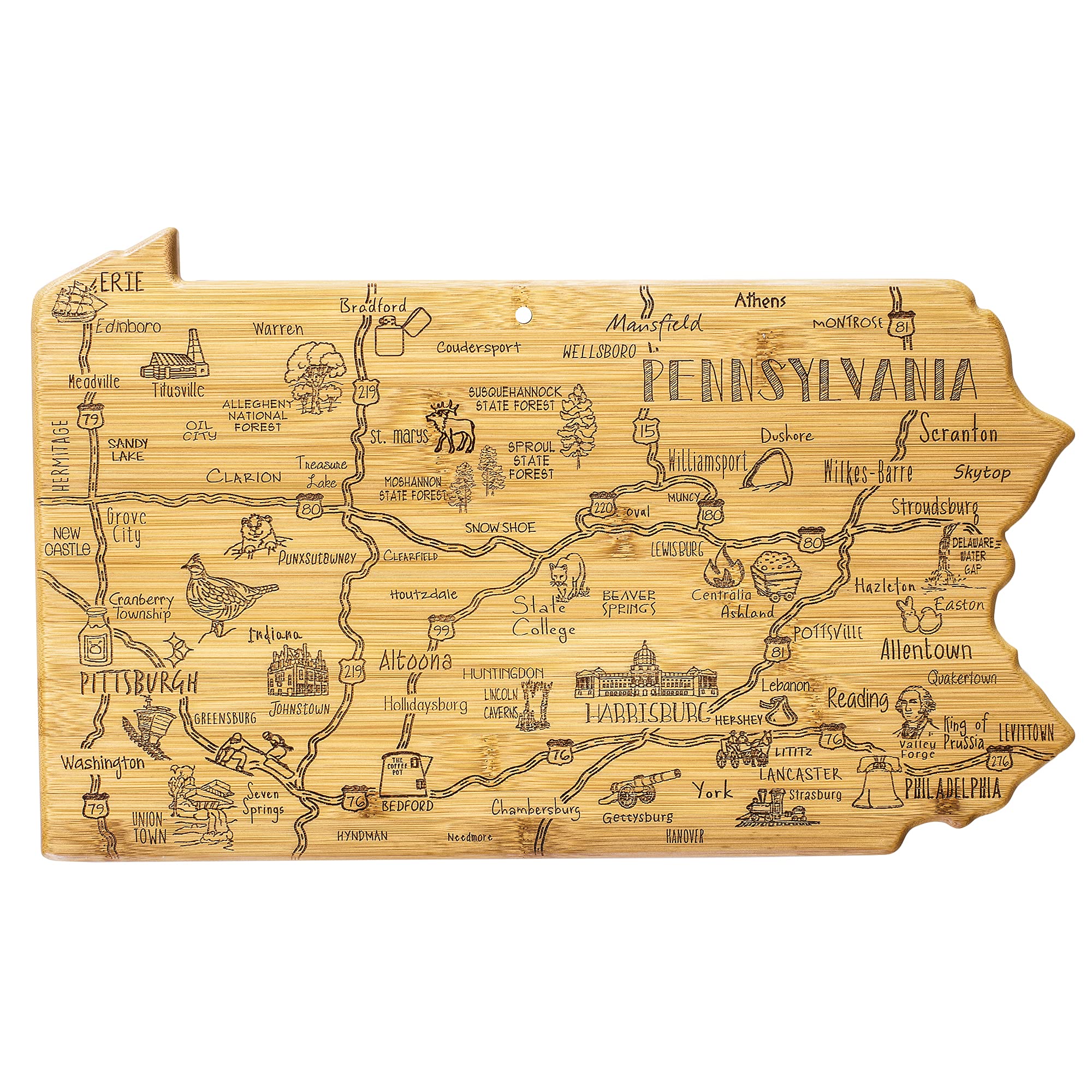 Totally Bamboo pa destination cutting board with map artwork for stylish kitchen prep.
