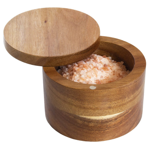 Totally Bamboo rock and branch salt cellar with magnetic lid keeps salt within reach.