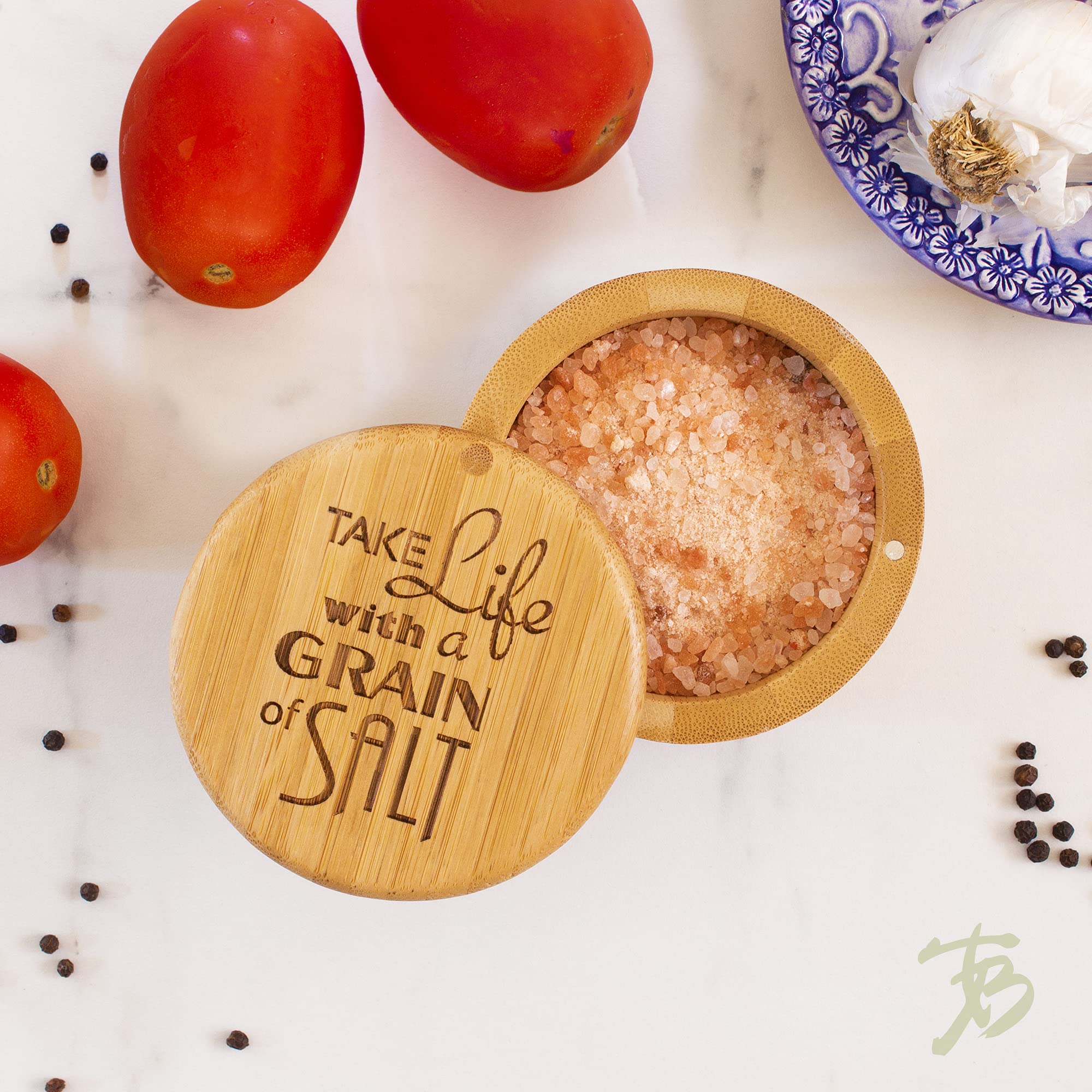 Totally Bamboo Salt Cellar lid engraving adds a stylish grain-inspired accent.