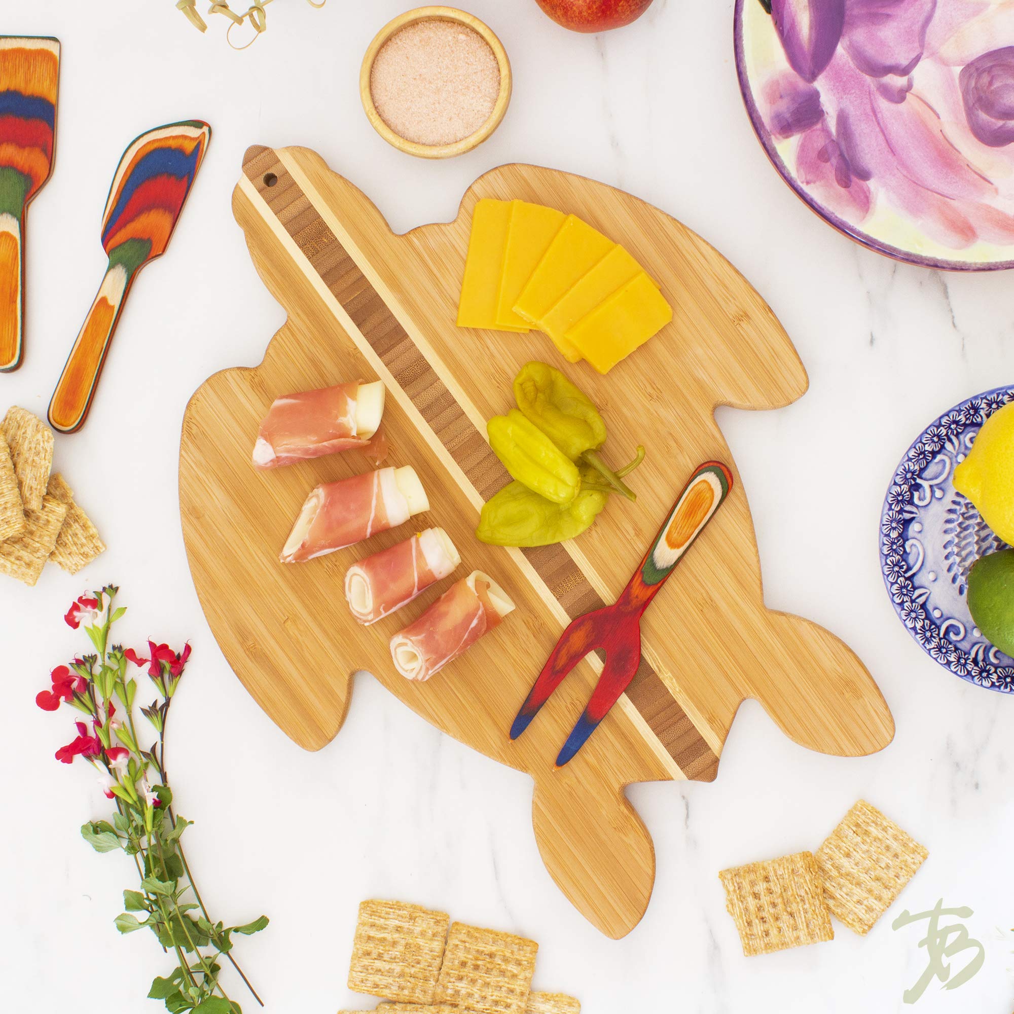 Totally Bamboo sea turtle serving tray adds island charm while enabling easy cheese and fruit platters.