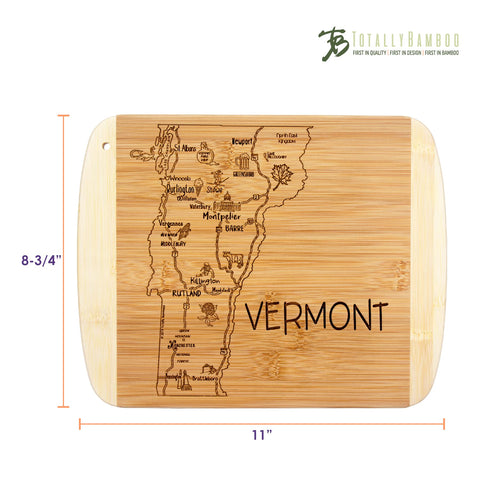 Totally Bamboo Vermont board on a counter, shining as an eco-friendly option for everyday meals.