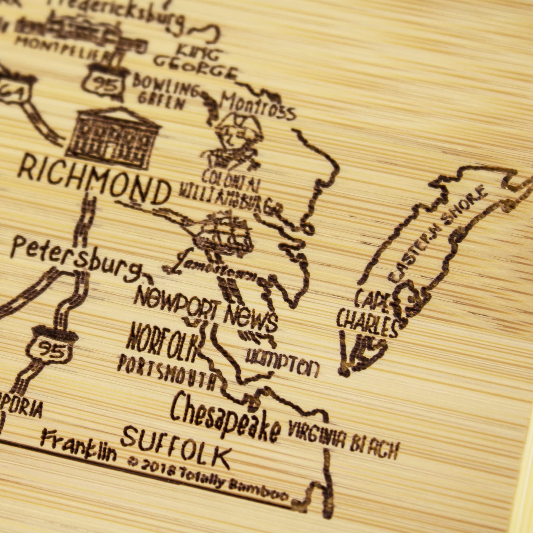 Totally Bamboo Virginia state board wood grain close-up shows natural texture and eco-friendly material.