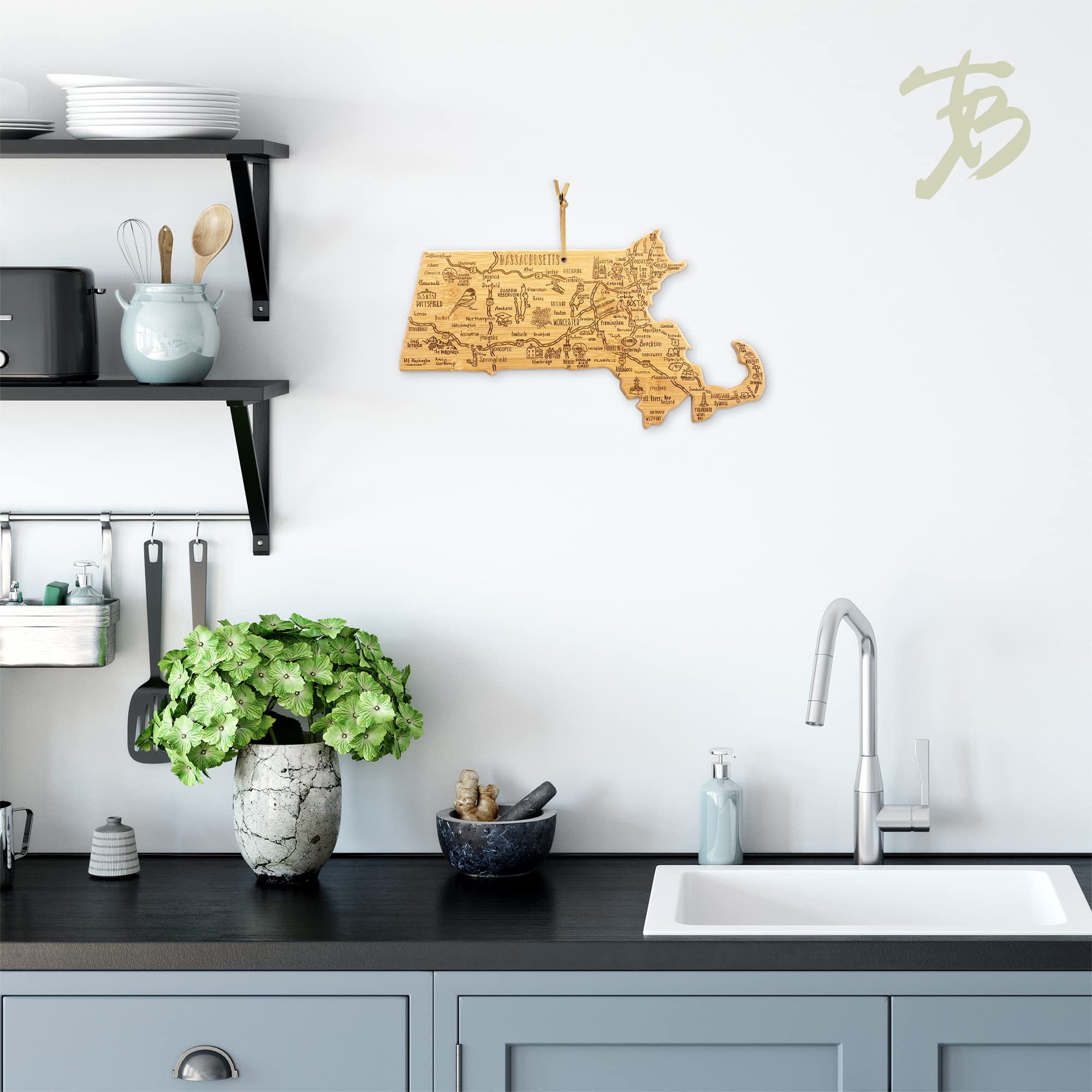 Totally Bamboo wall-hang Massachusetts board with hang tie for display.