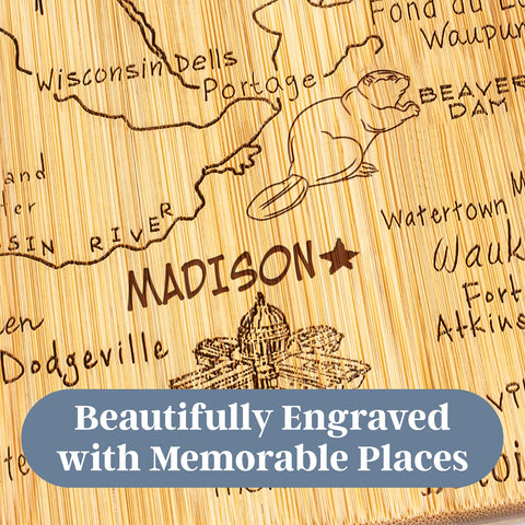 Totally Bamboo Wisconsin serving board offers reversible cutting surface for versatility.