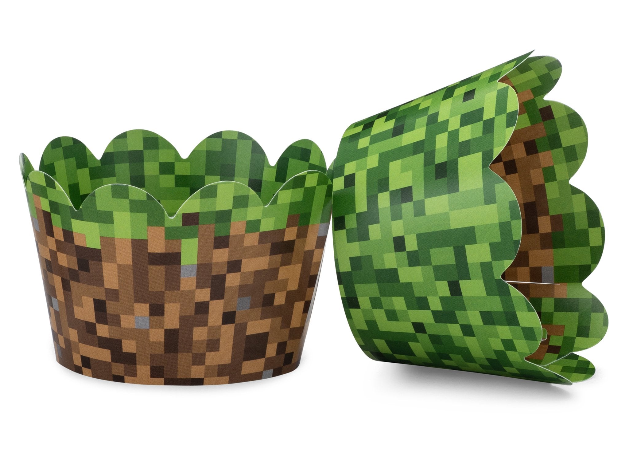Toula Pixel Grass wrapper side design with green-brown-gray pixels enhances cupcakes presentation