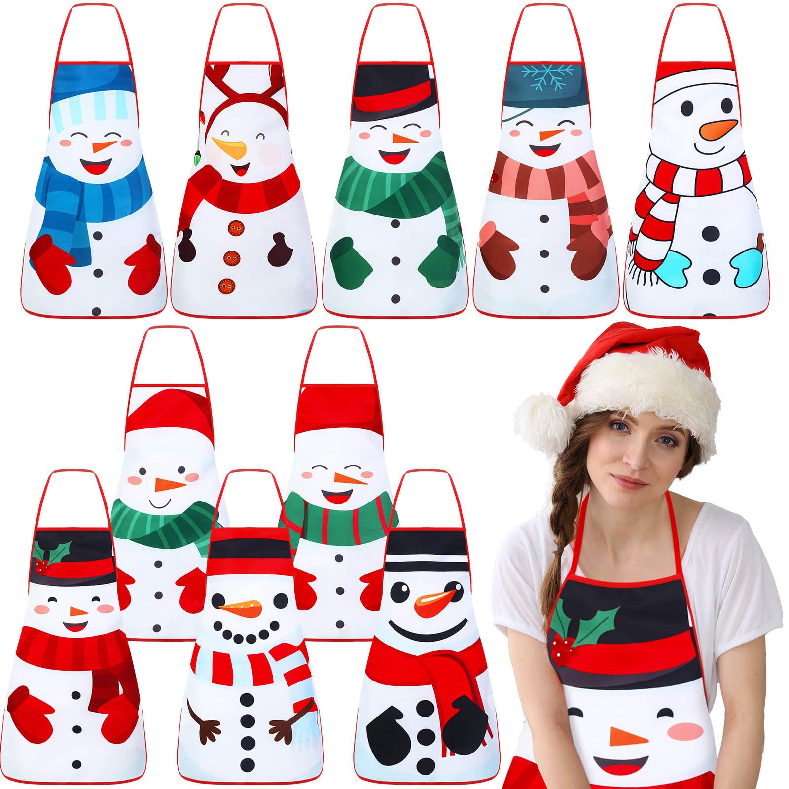 Toulite snowman 10-pack aprons for festive family cooking and gifting