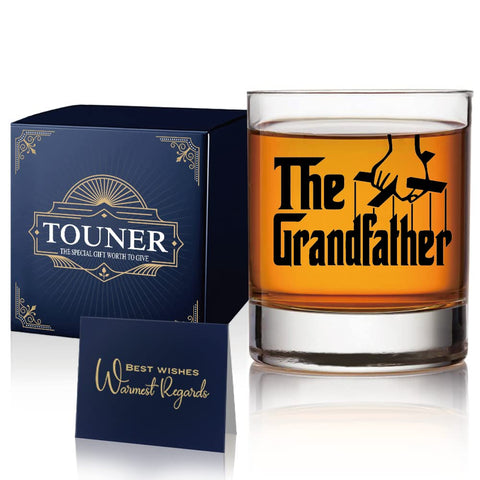 TOUNER Grandfather whiskey glass in its gift box, ready to present.