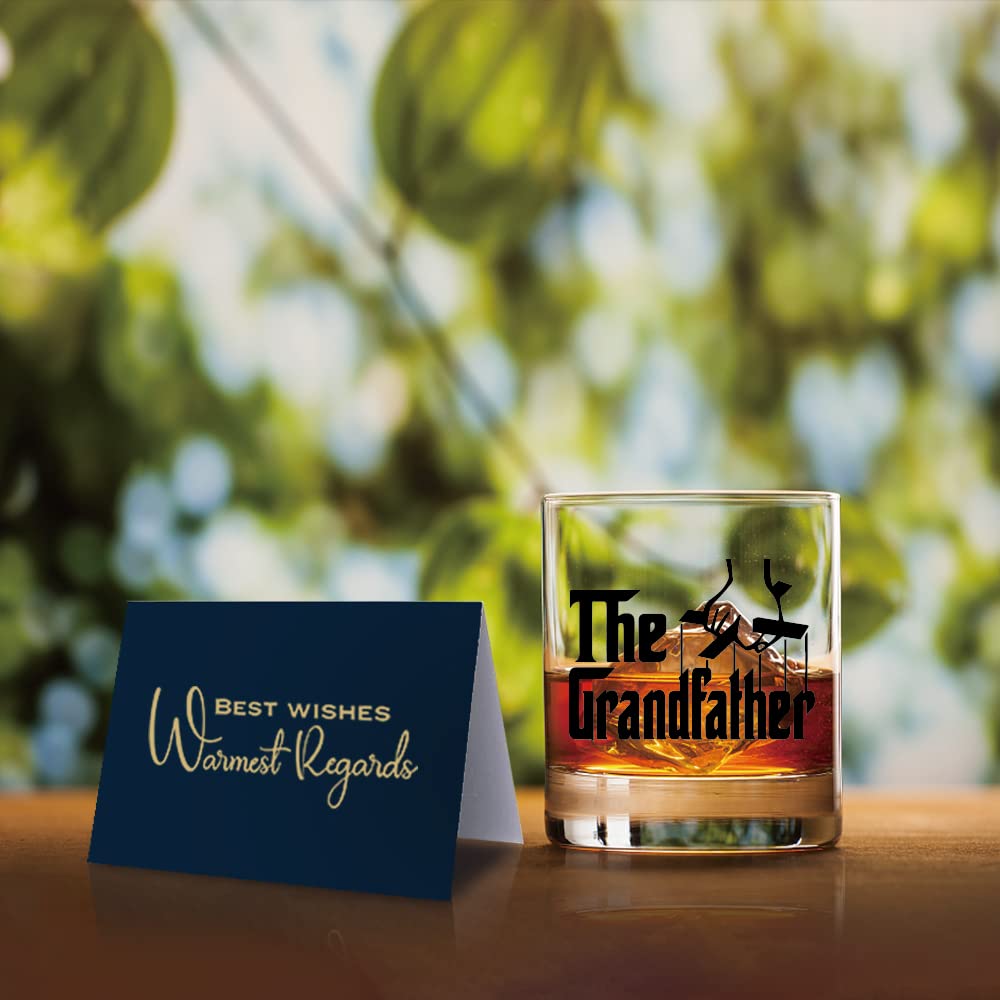 TOUNER Grandfather glass beside Best Wishes card for Father's Day gifting.