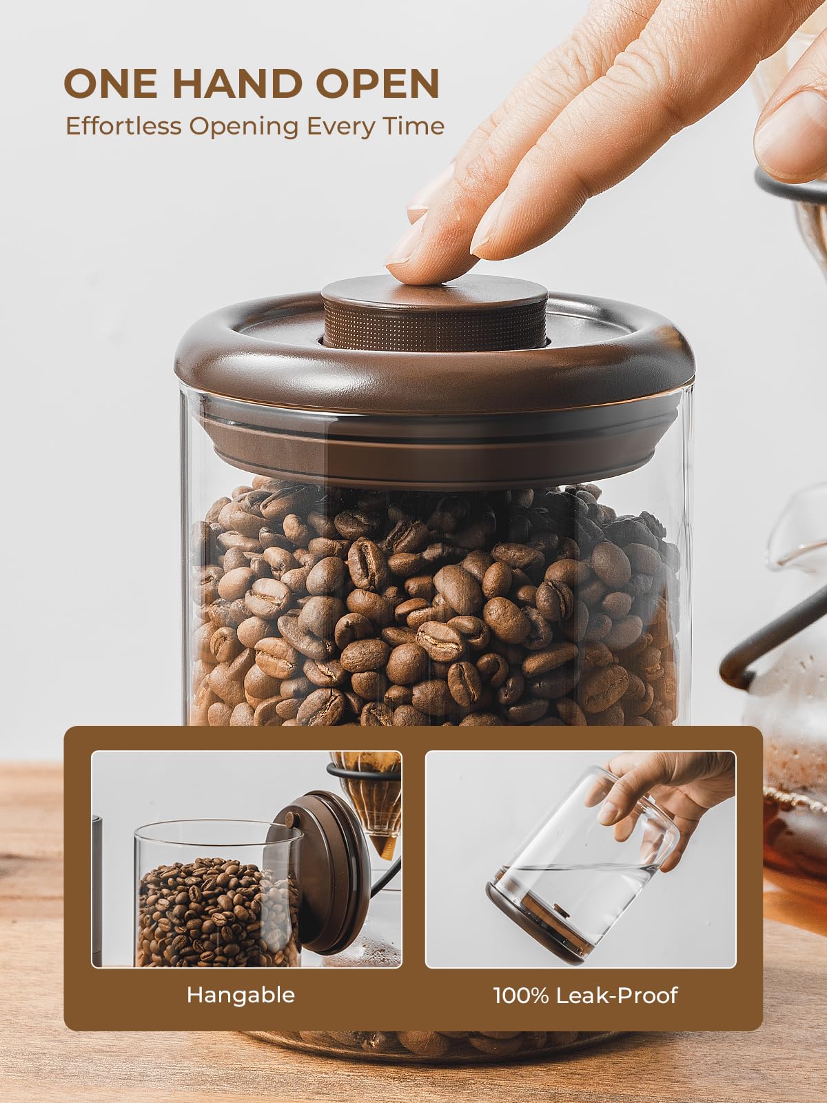 Tourdeus borosilicate glass canister allows clear visibility of contents.