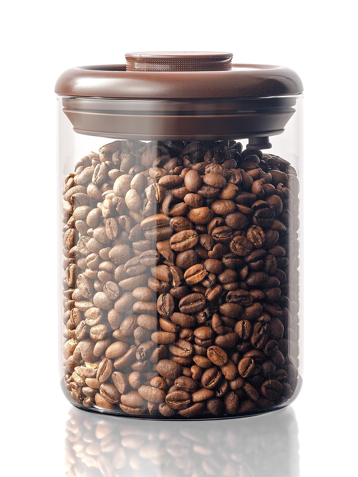 Tourdeus glass coffee bean jar with pop-top for quick morning access.