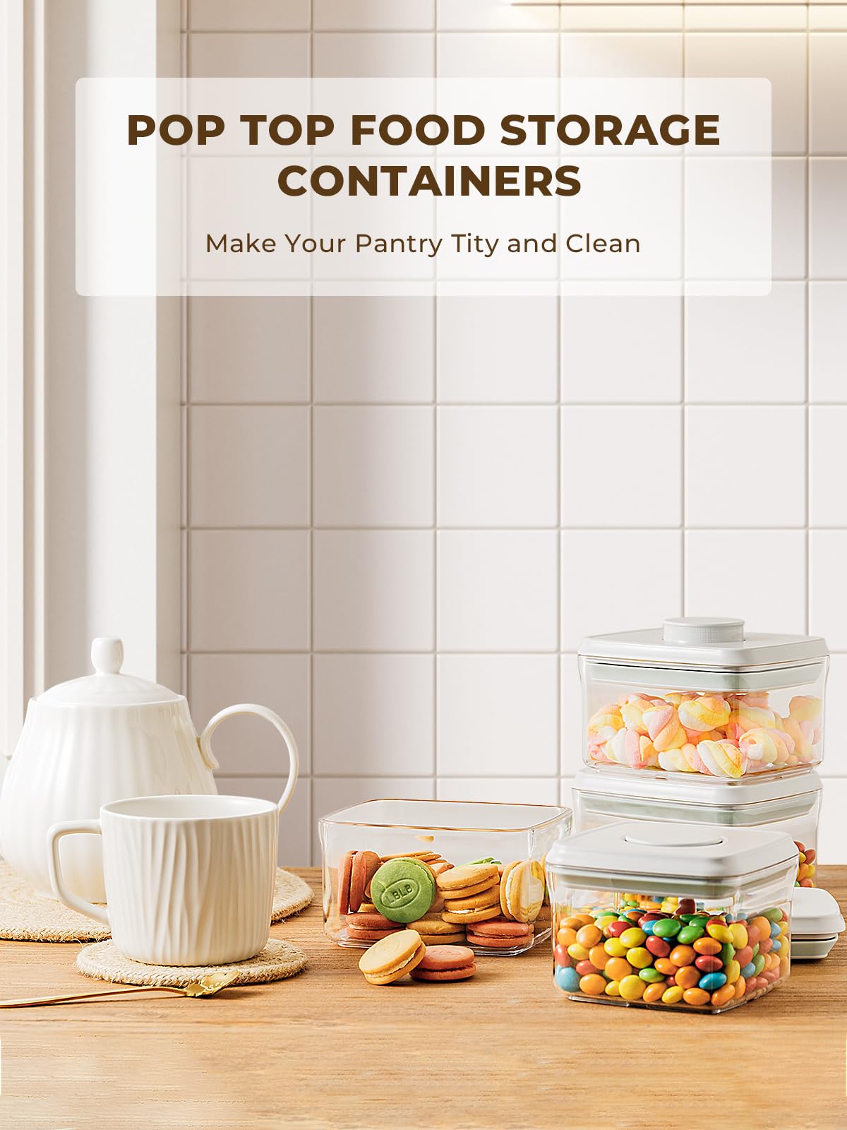 Tourdeus stackable 0.6 Qt containers maximize kitchen space.