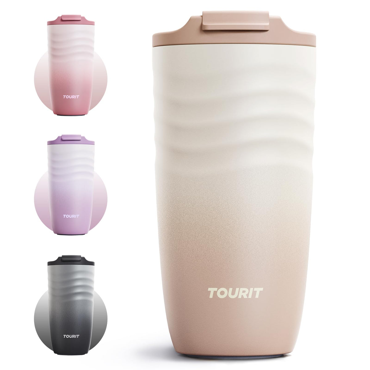 TOURIT 16oz travel mug with lid; leak-proof design for mess-free commuting