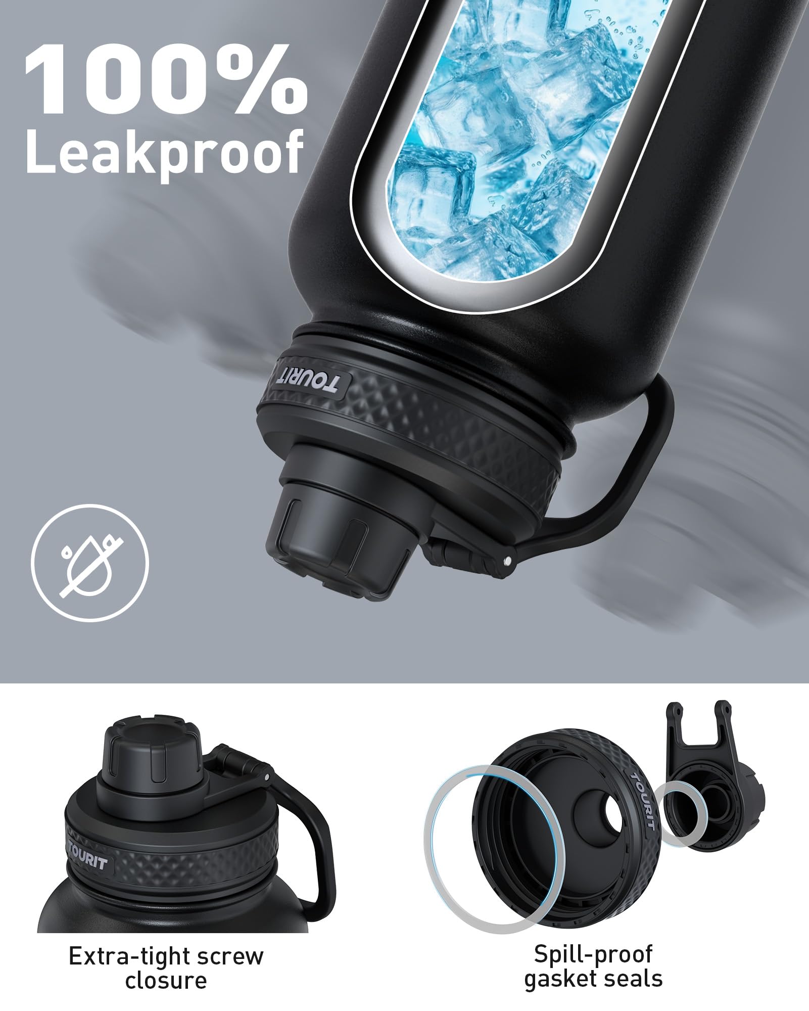 TOURIT 40oz insulated bottle with top handle used outdoors