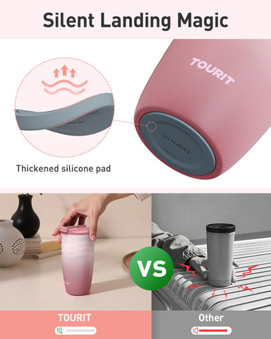 TOURIT compact travel mug fits car mounts and backpack pockets for on-the-go use