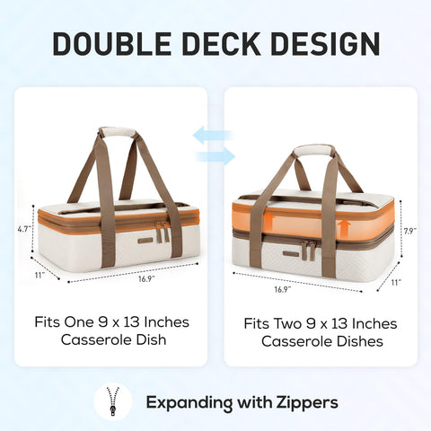 TOURIT expandable thermal food carrier top view storing 9x13 dishes securely