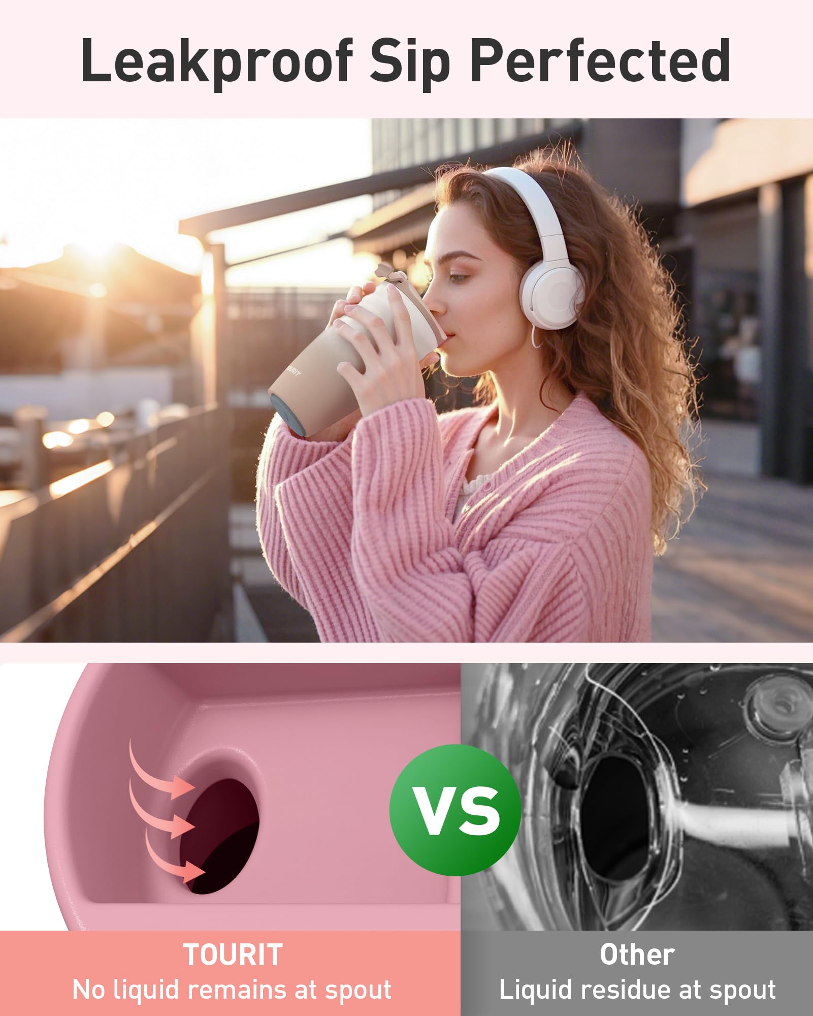 TOURIT insulated stainless steel mug body keeps beverages at temperature on the go