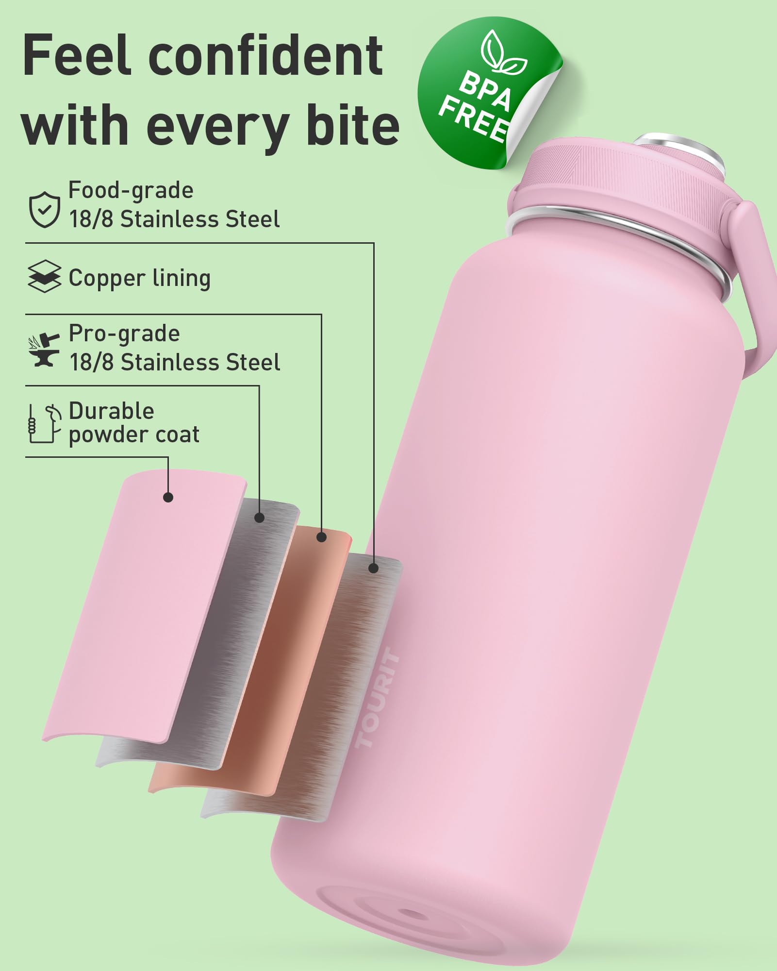 Tourit leakproof screw-cap ensures spill-free travel and commuting.