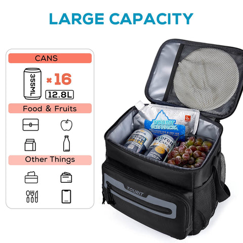 TOURIT lunch bag large-capacity interior fits 16 cans for family outings.