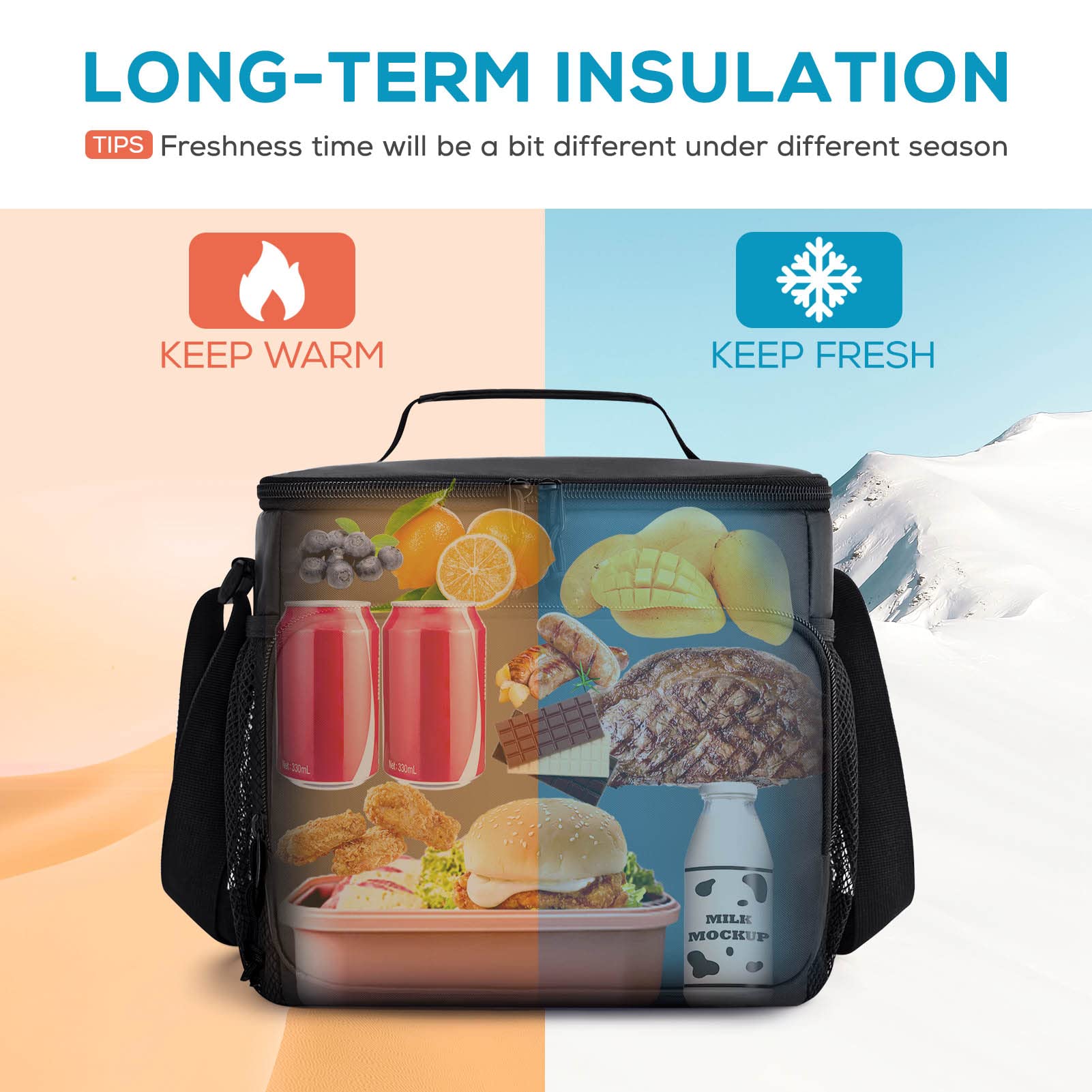 TOURIT lunch bag water-resistant fabric withstands rain and spills at outdoor events.