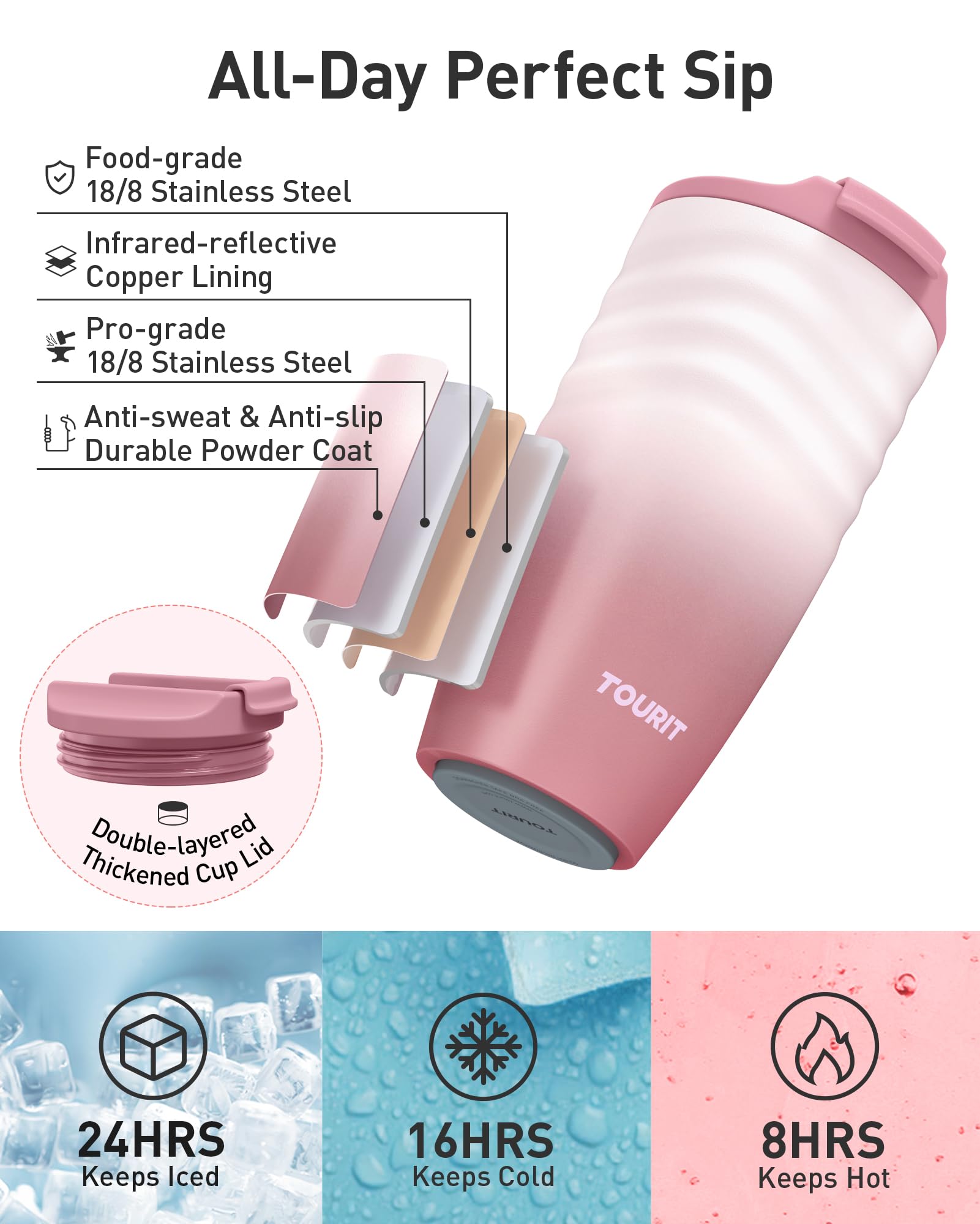 TOURIT matte powder coating provides a secure grip even with sweaty hands