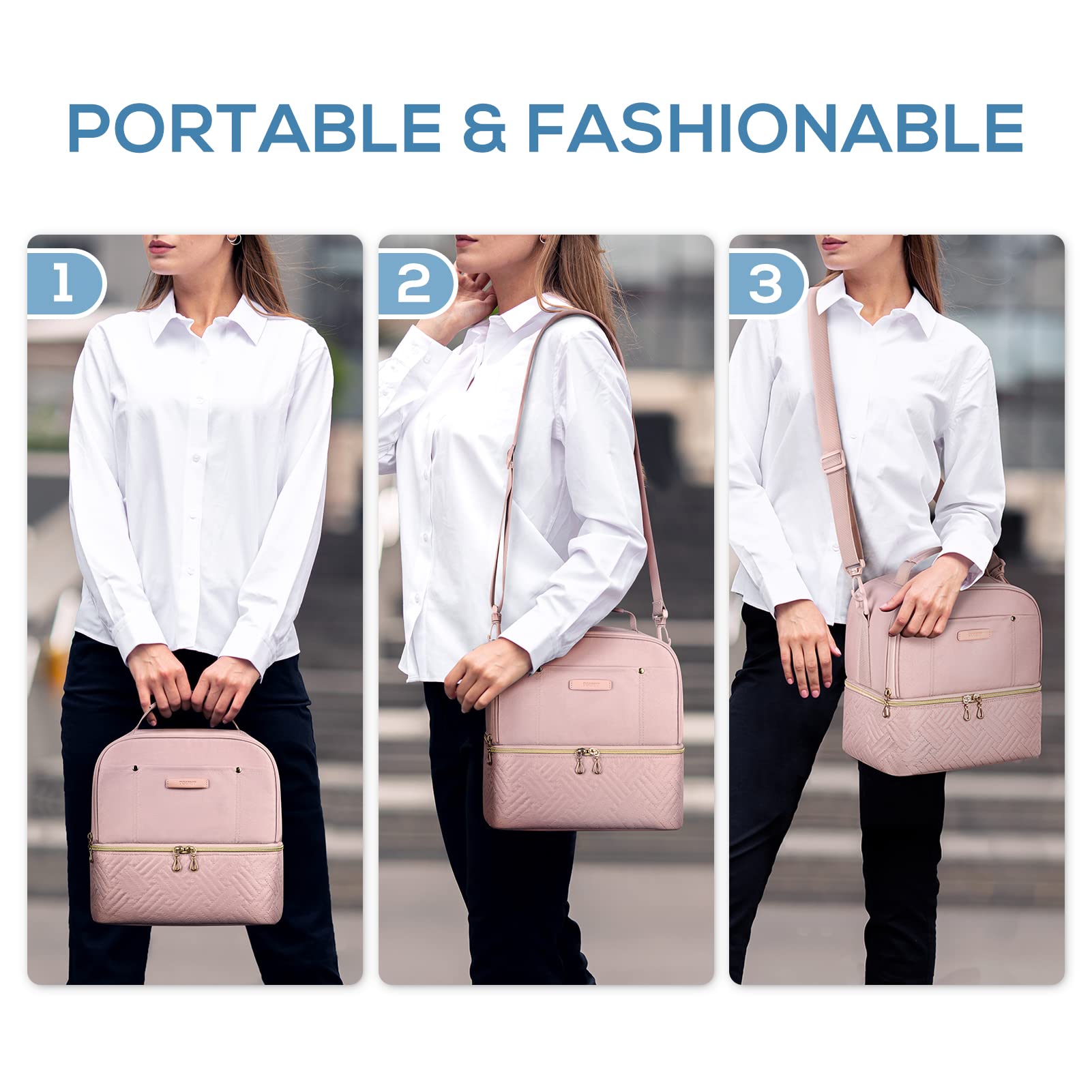 Tourit multiple pockets hold utensils, ice packs, and small essentials.