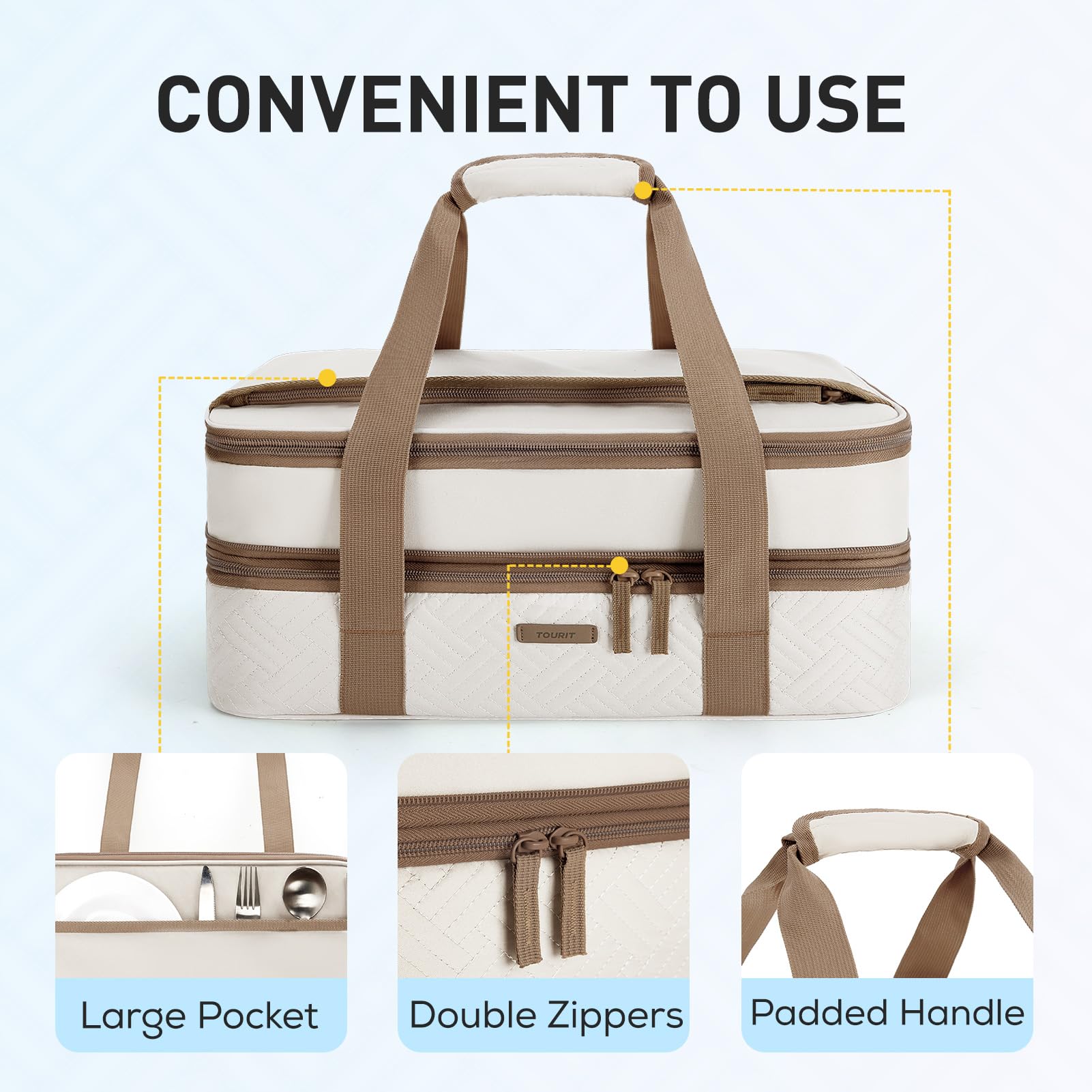 TOURIT top zip pocket holds utensils and small plates for easy serving