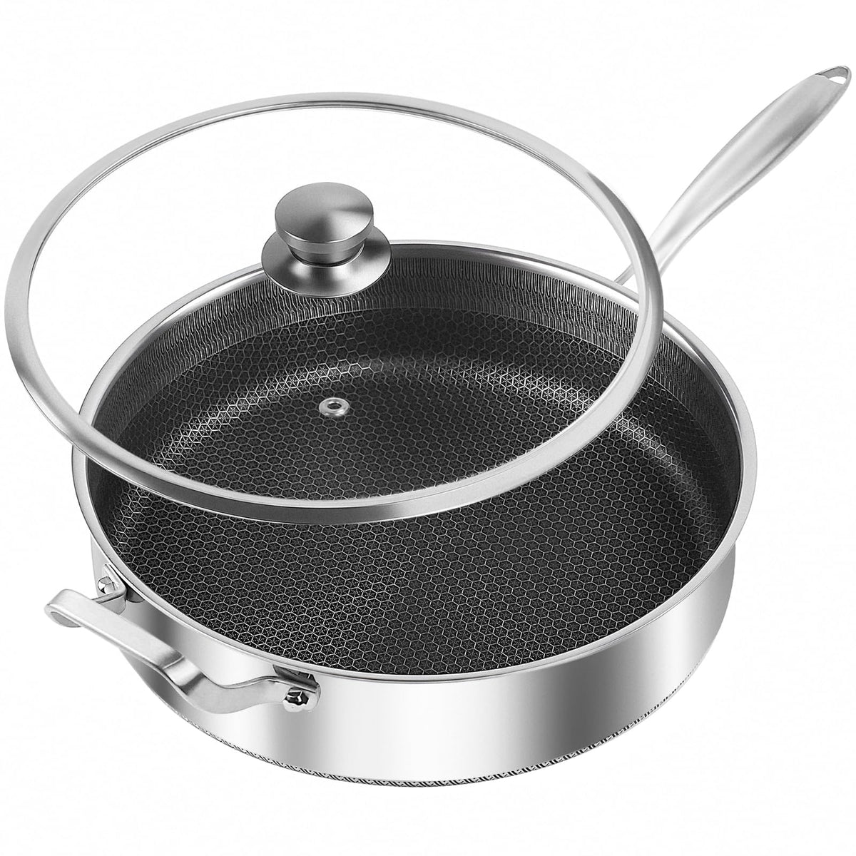 Toutrop frying pan with lid showcases a durable nonstick surface for easy cooking.