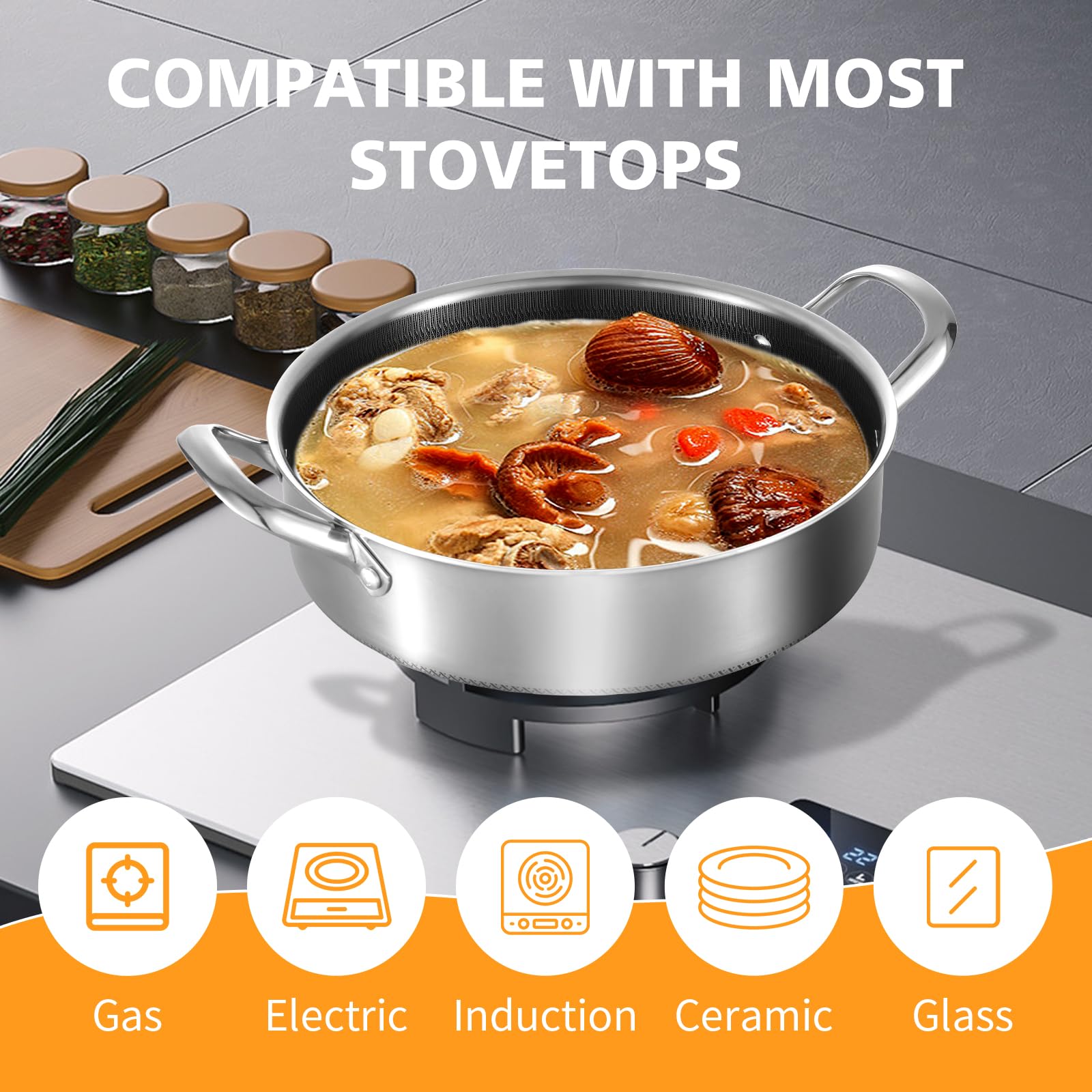 Toutrop stainless-steel bottom with multi-layer design for even heat