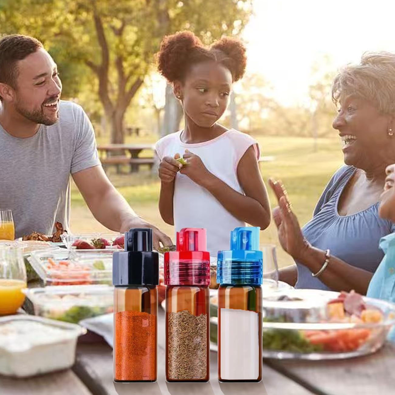 Tovyzalg ergonomic spice dispensers with spoon for precise dispensing.