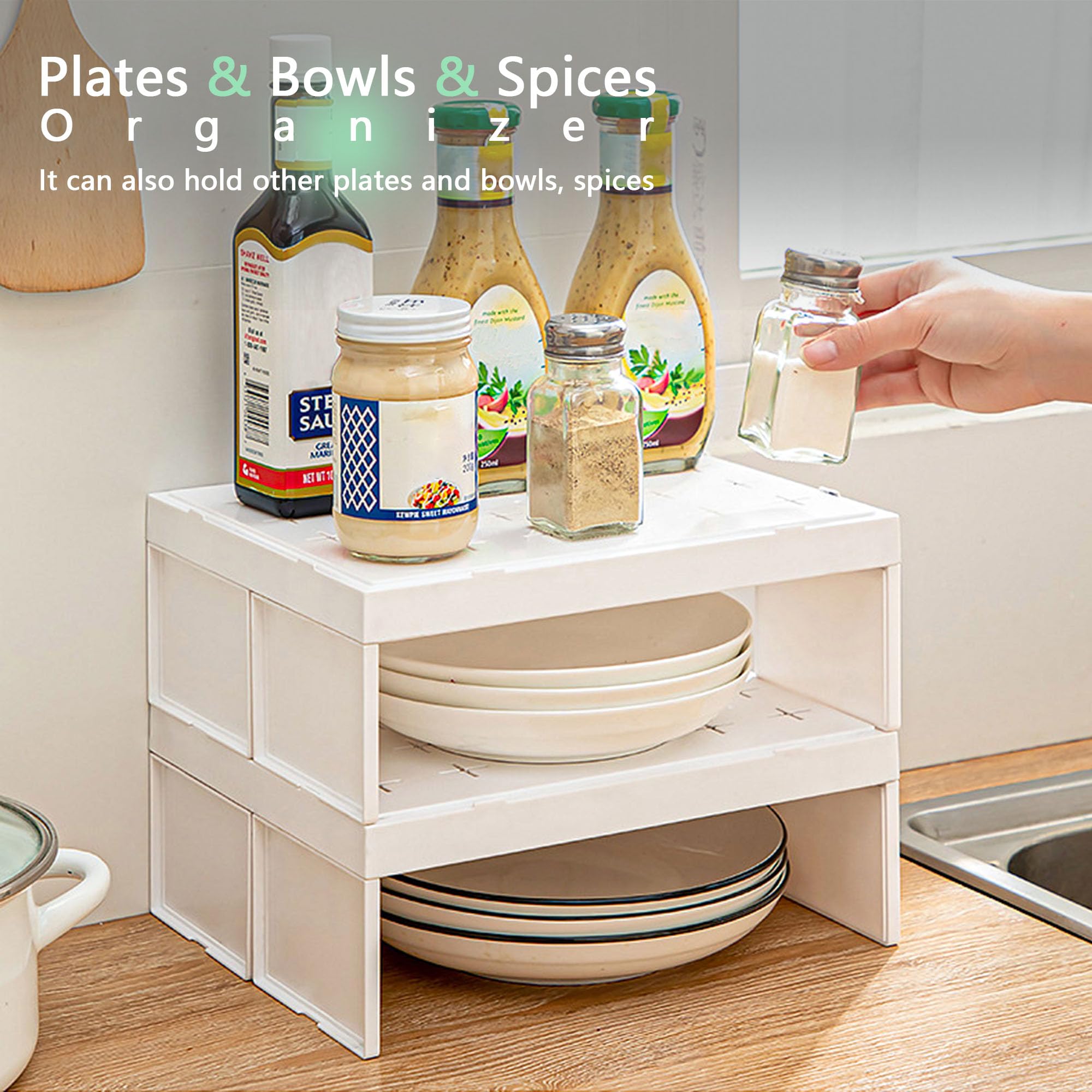 Towardfun white kitchen organization system, versatile for plates and bowls.