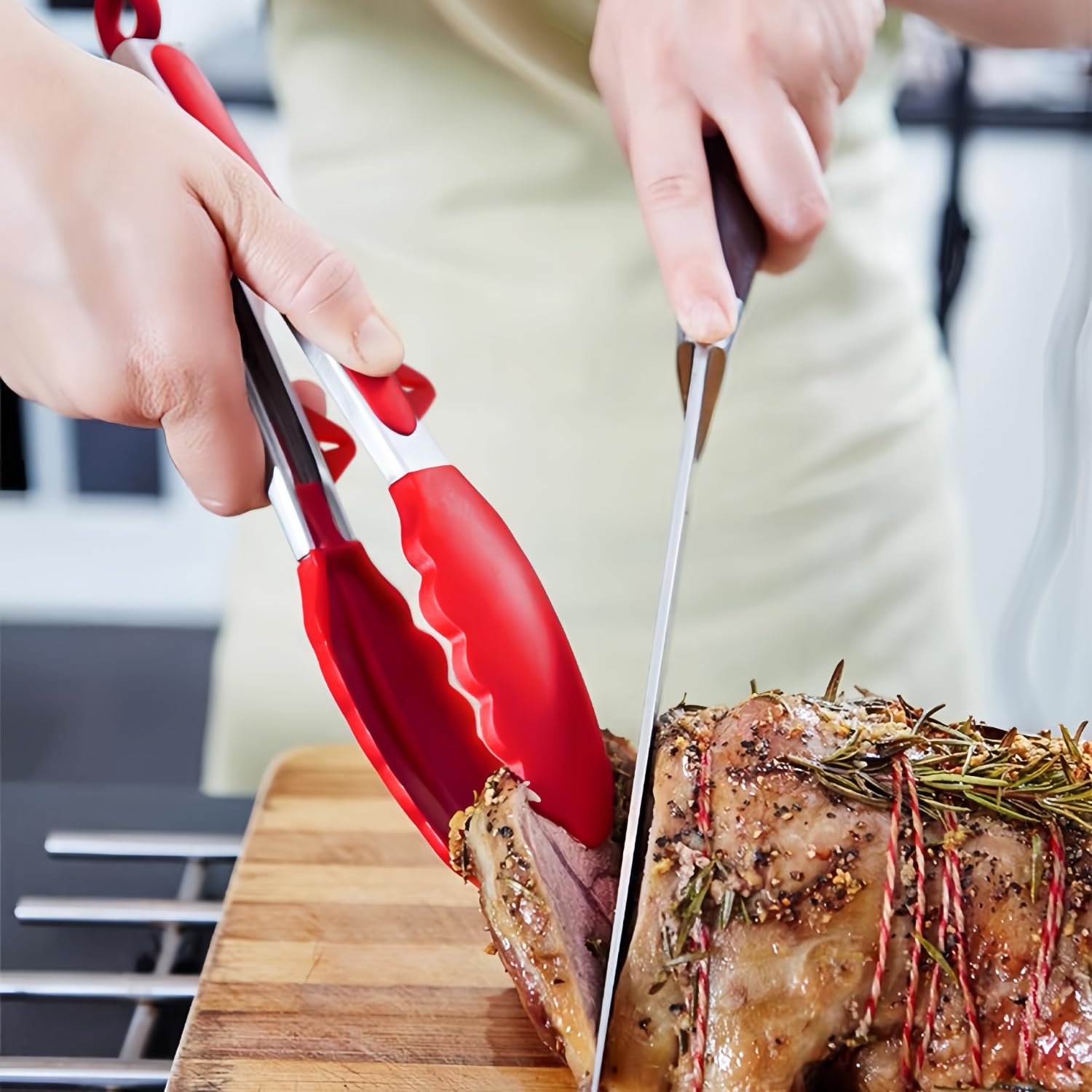 Towingo 9-inch spatula tong offers versatile grip for sautéed vegetables.