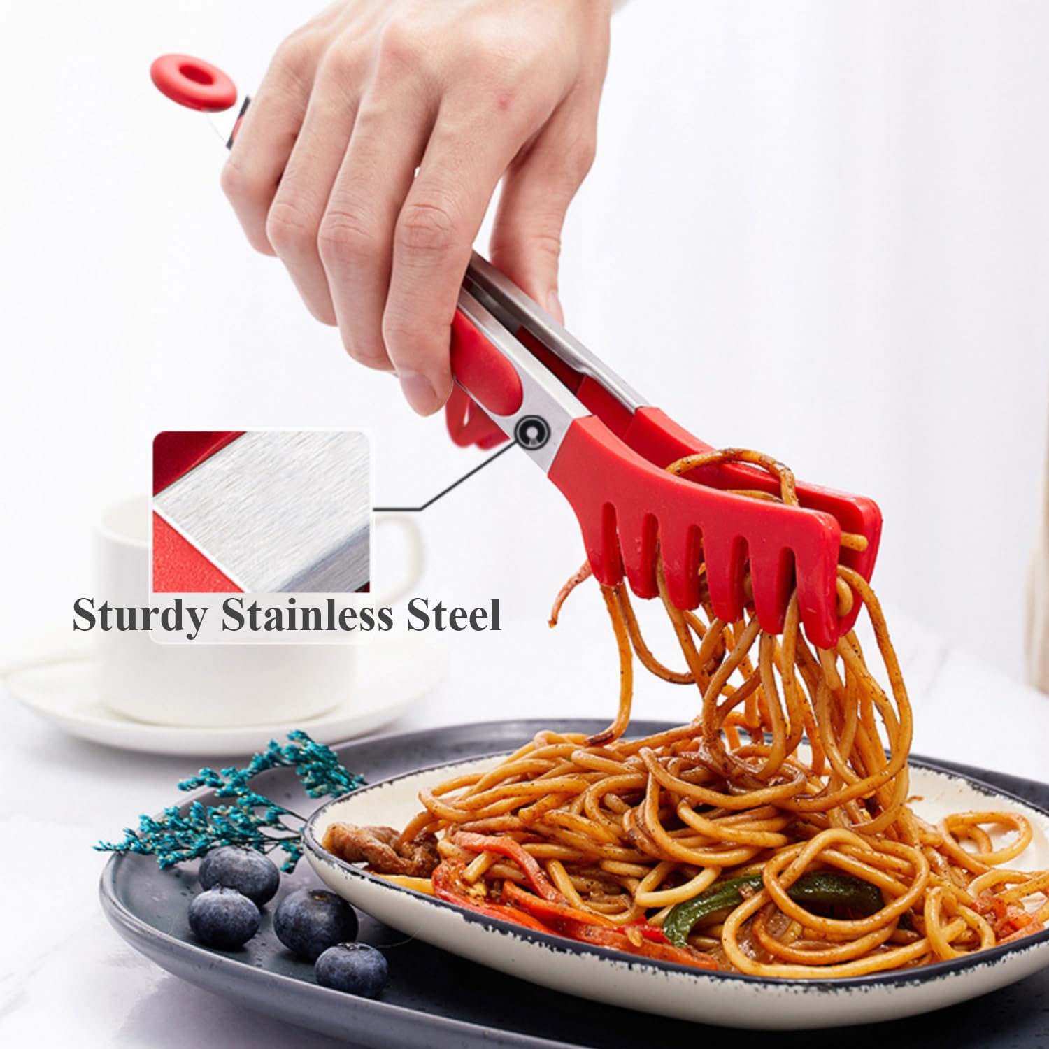 Towingo heat-resistant tongs withstand high temps up to 600°F for cooking tasks.
