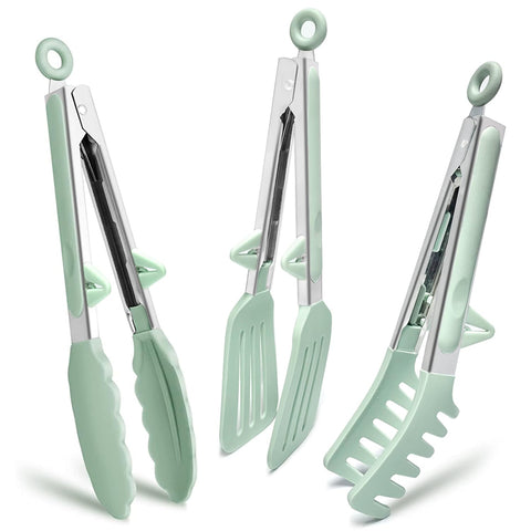TOWINGO nine-inch classical tong with silicone tips for non-scratch cooking.