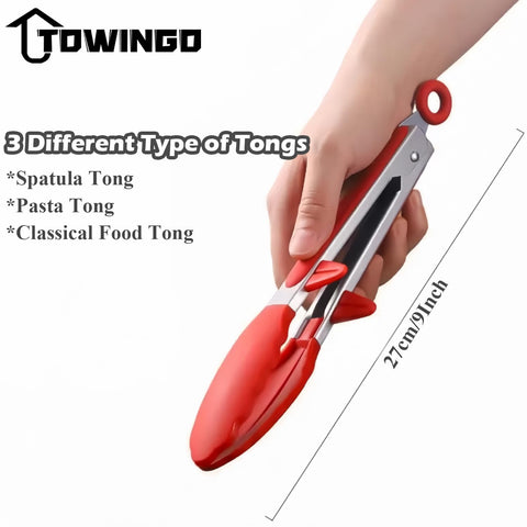Towingo stand-lock feature keeps tongs safely on the counter.