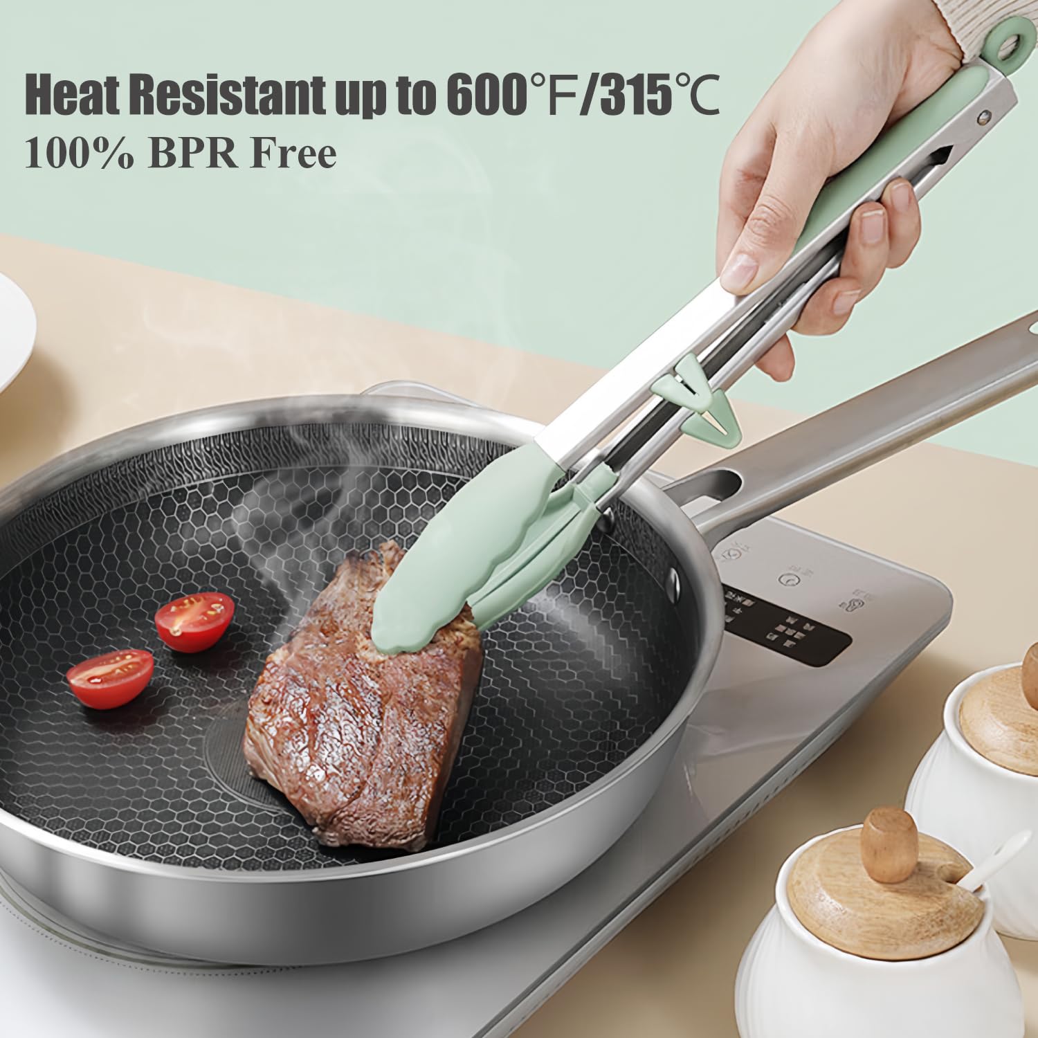 Towingo tongs are heat-resistant up to 600°F for safe cooking.