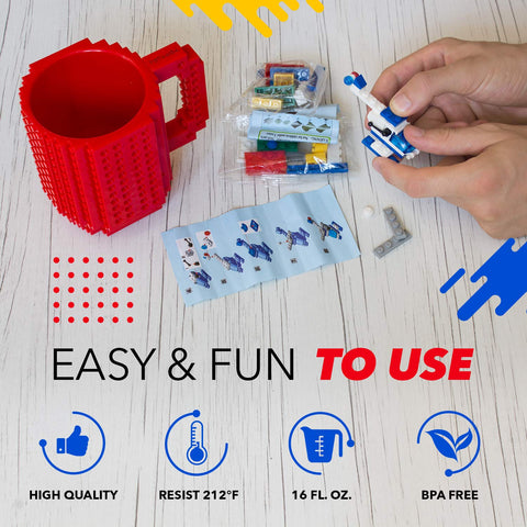 TOYAMBA Build-on Brick Mug includes random blocks for creative play