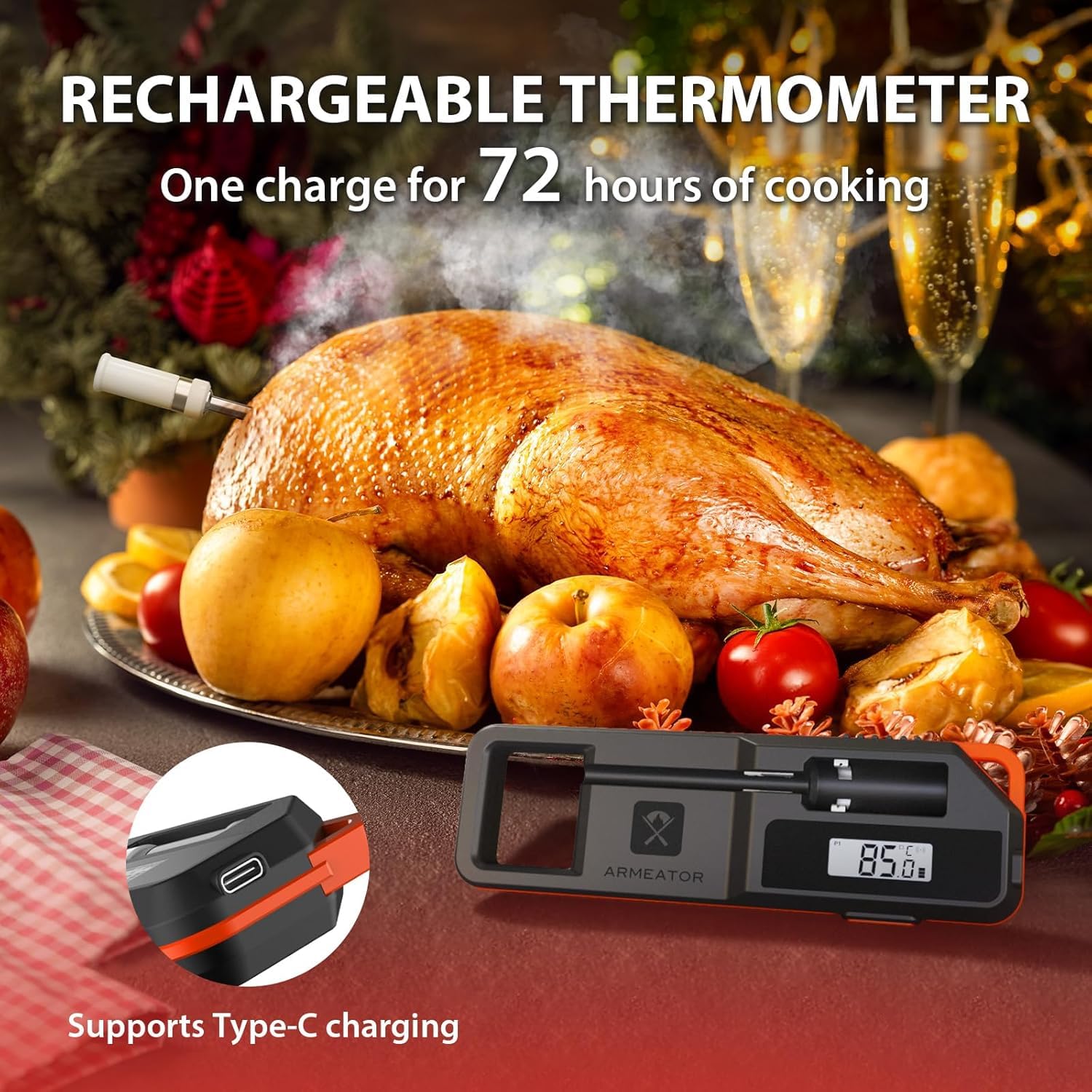 ToyCod dual sensors monitor internal and ambient temperatures during cooking.
