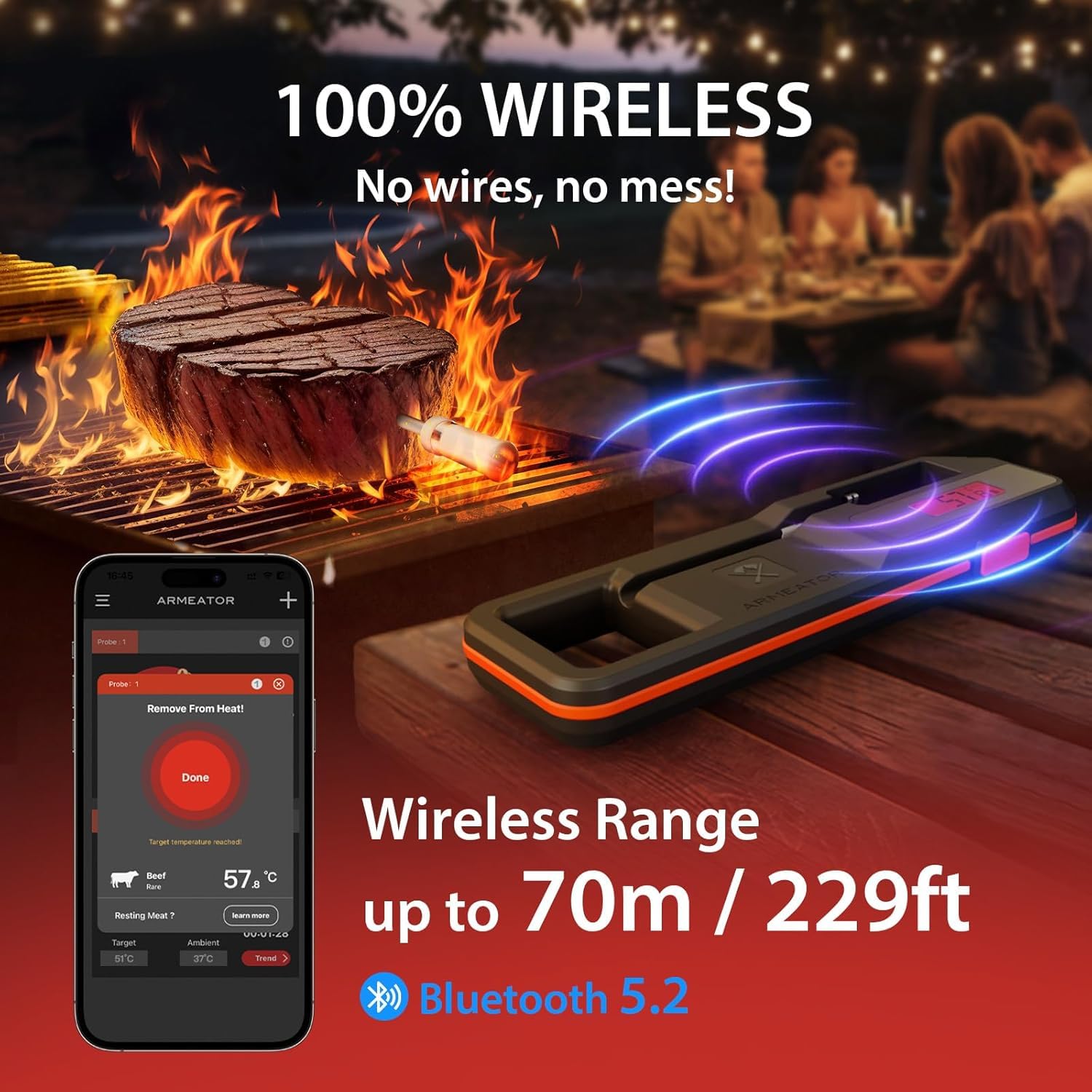 ToyCod instant-read probe displays fast, precise temperatures for meats and candies.