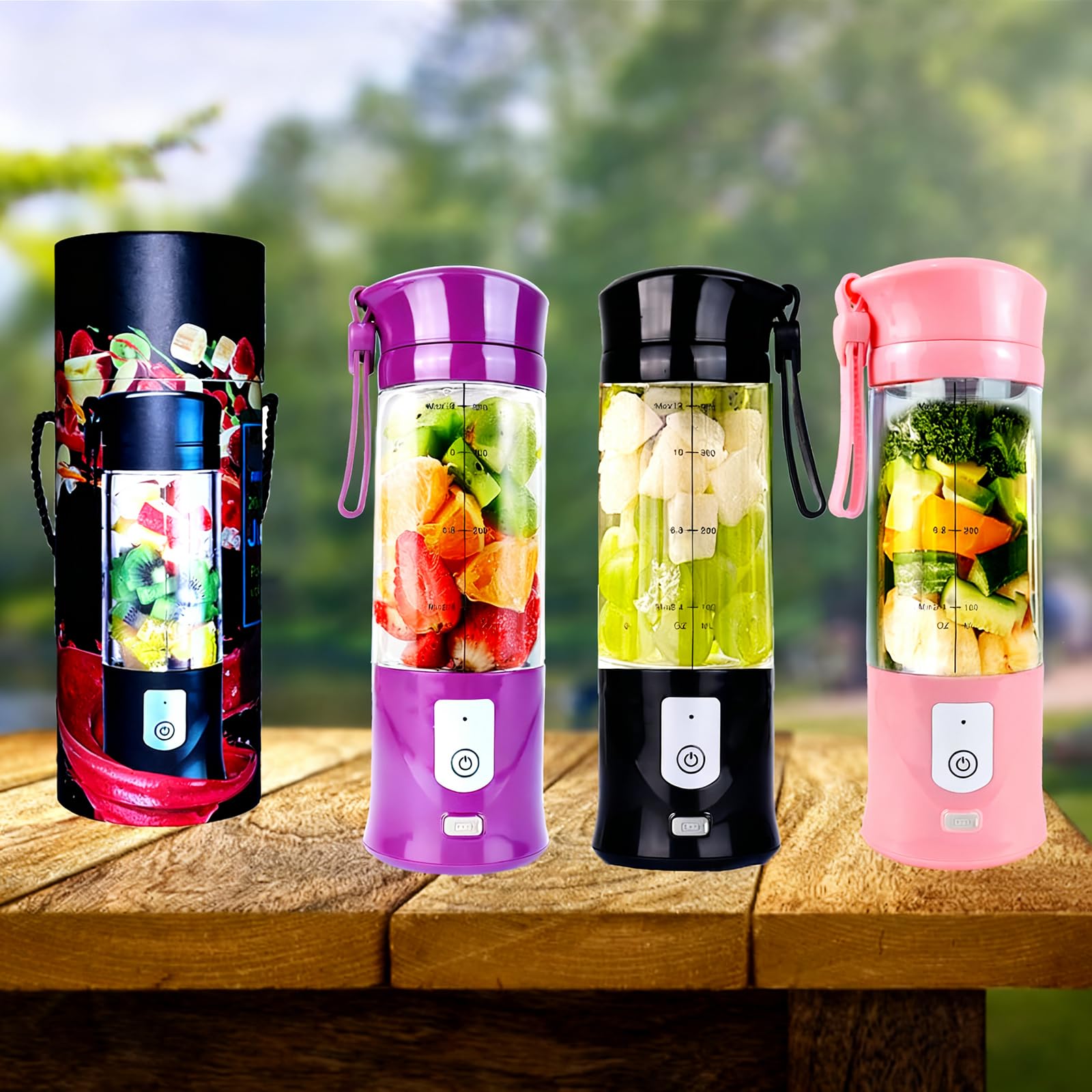 Toycol portable blender in a compact travel setup for outdoor use.