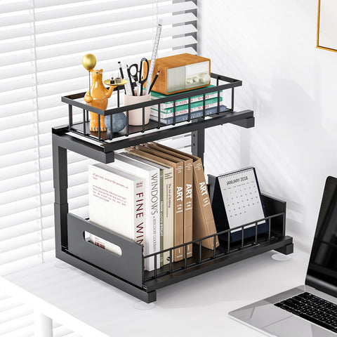 Toyear black finish under-sink organizer complements kitchen decor