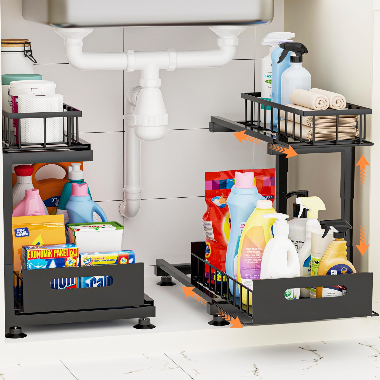 Toyear under-sink organizer top drawer for easy cabinet access