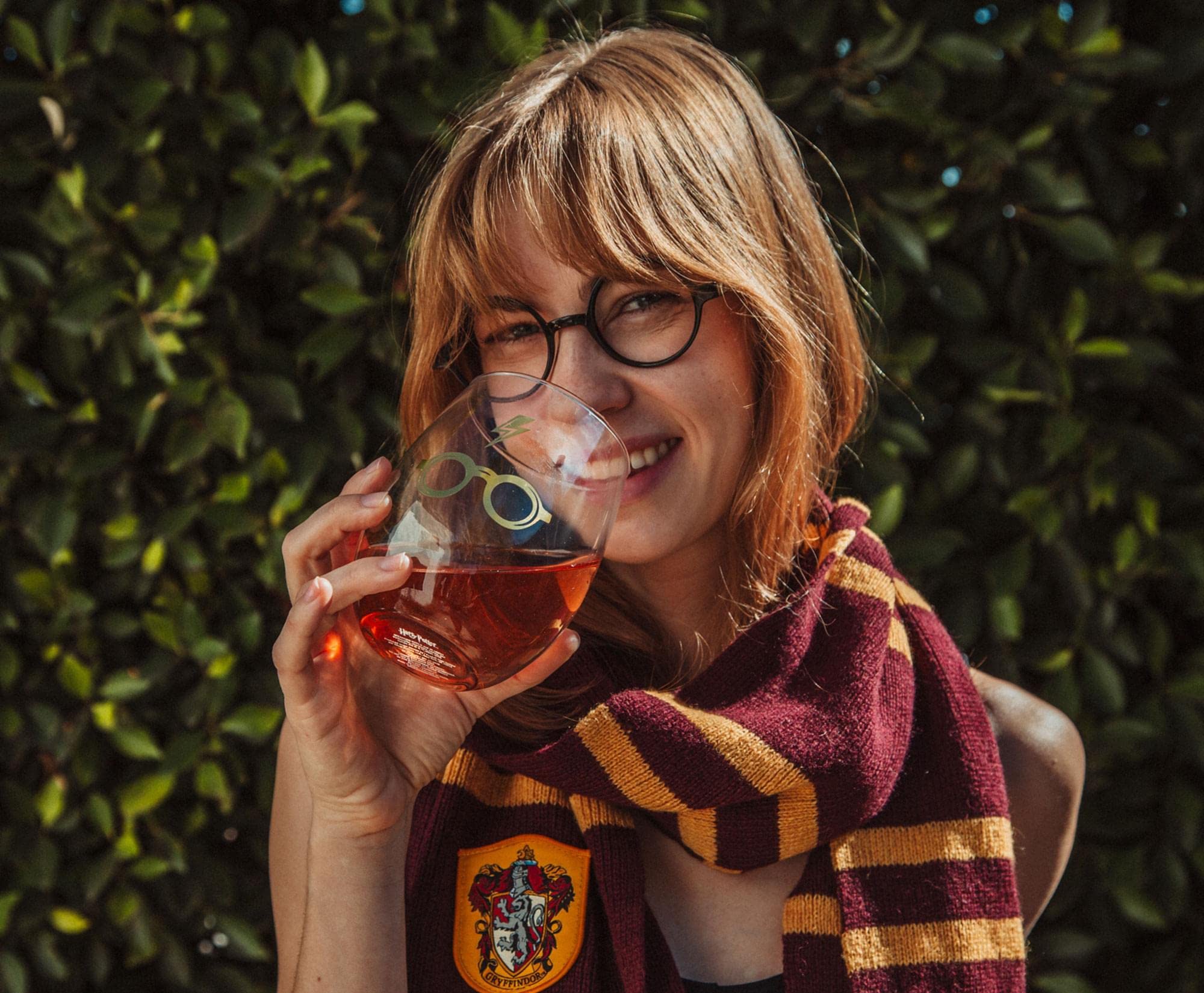 Toynk Harry Potter deathly hallows gold stemless glass adds magical flair to cocktails.