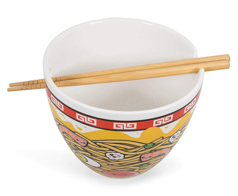 Toynk Sunken Noodles white bowl with red trim elevates table presentation.