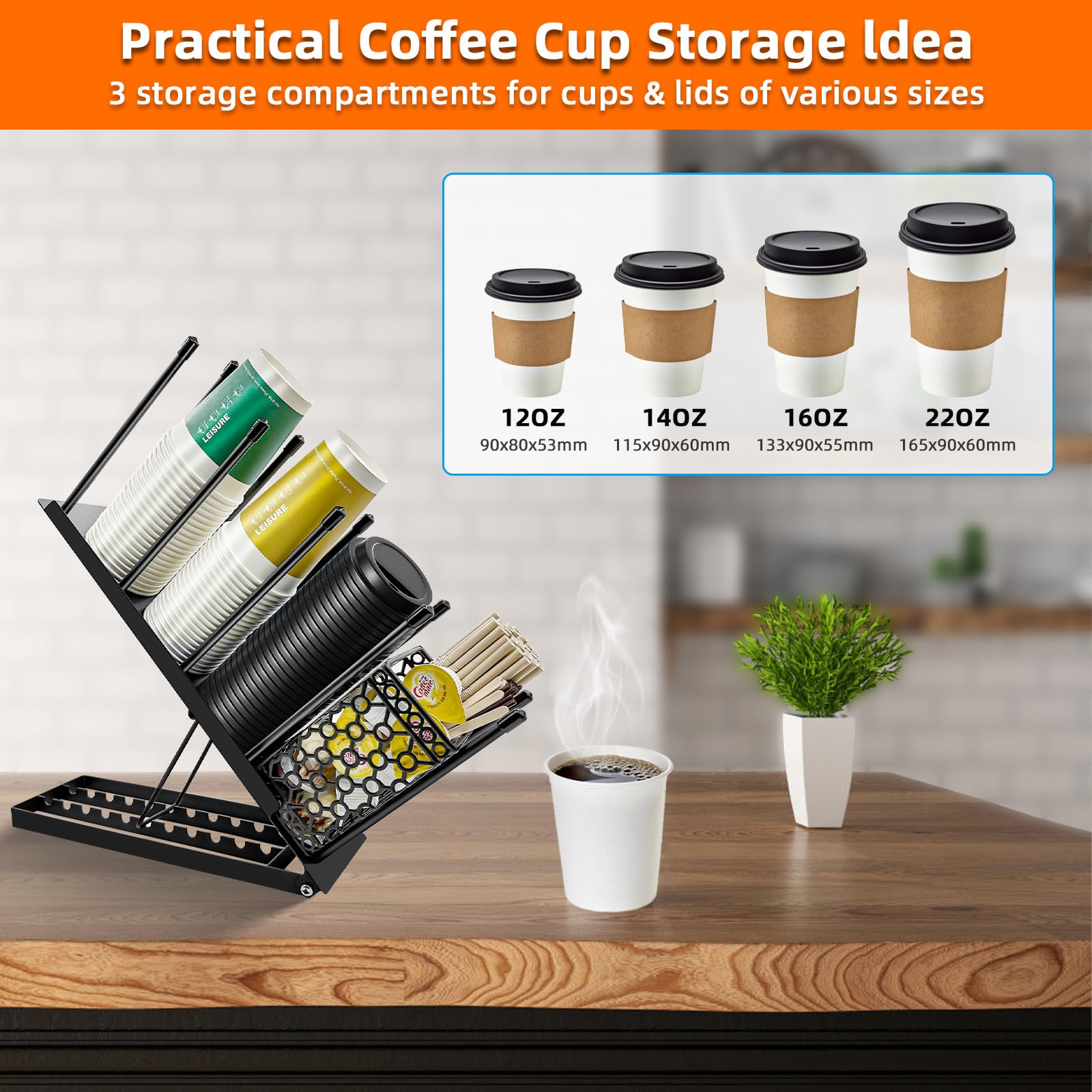 toytoto black metal coffee station for home or breakroom keeps essentials organized